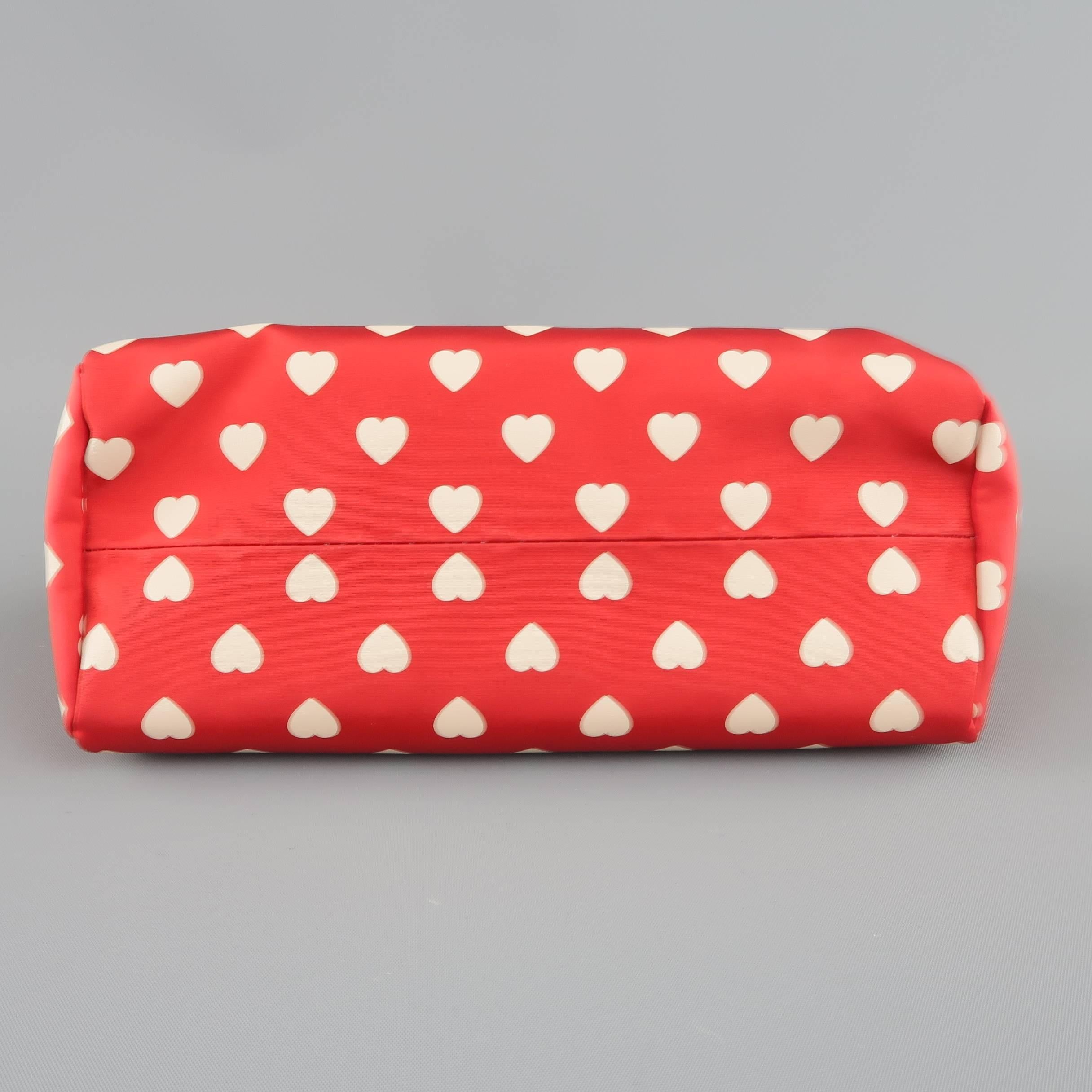 MONCLER Red & White Heart Print Nylon Enamel Cosmetic Bag In New Condition In San Francisco, CA