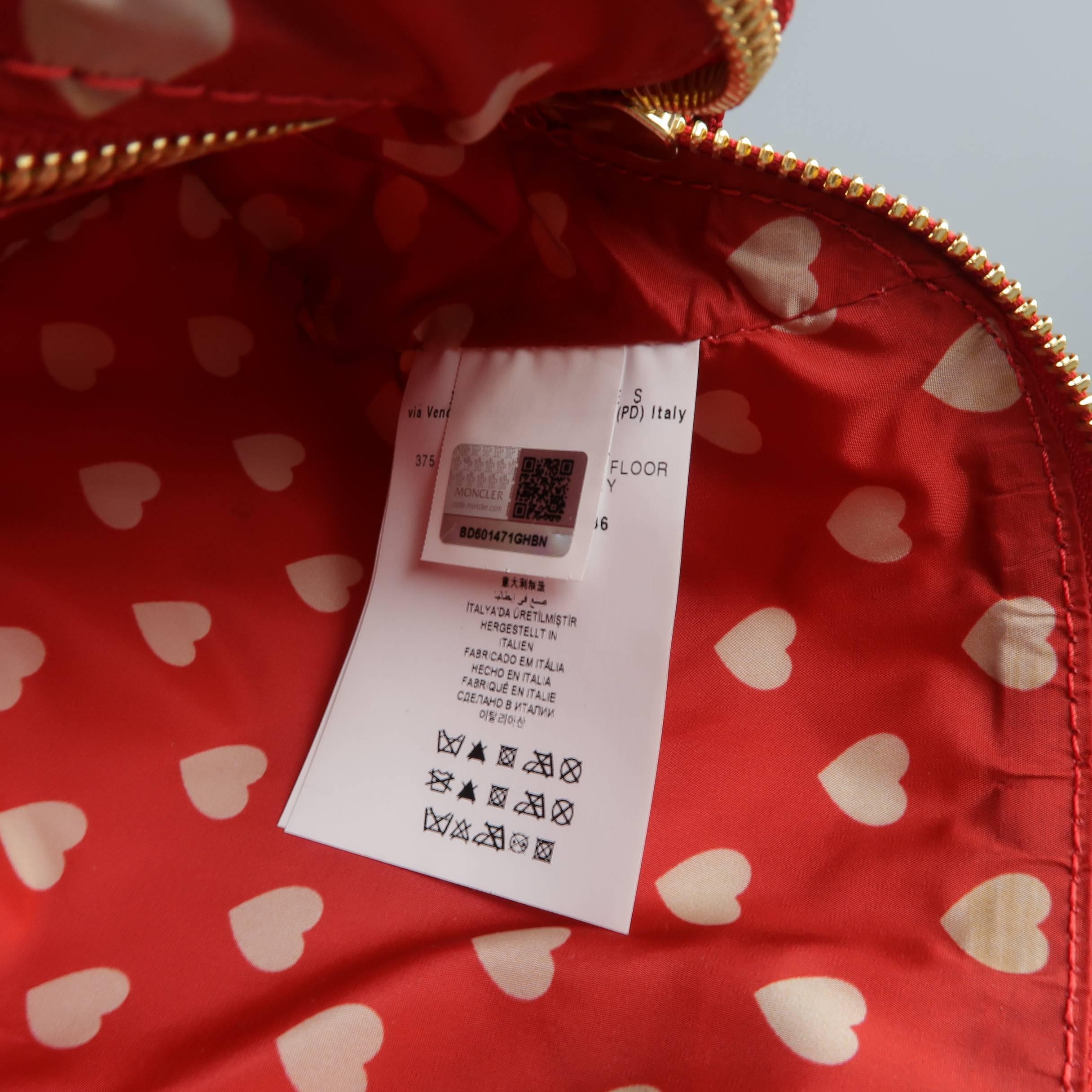 MONCLER Red & White Heart Print Nylon Enamel Cosmetic Bag 1