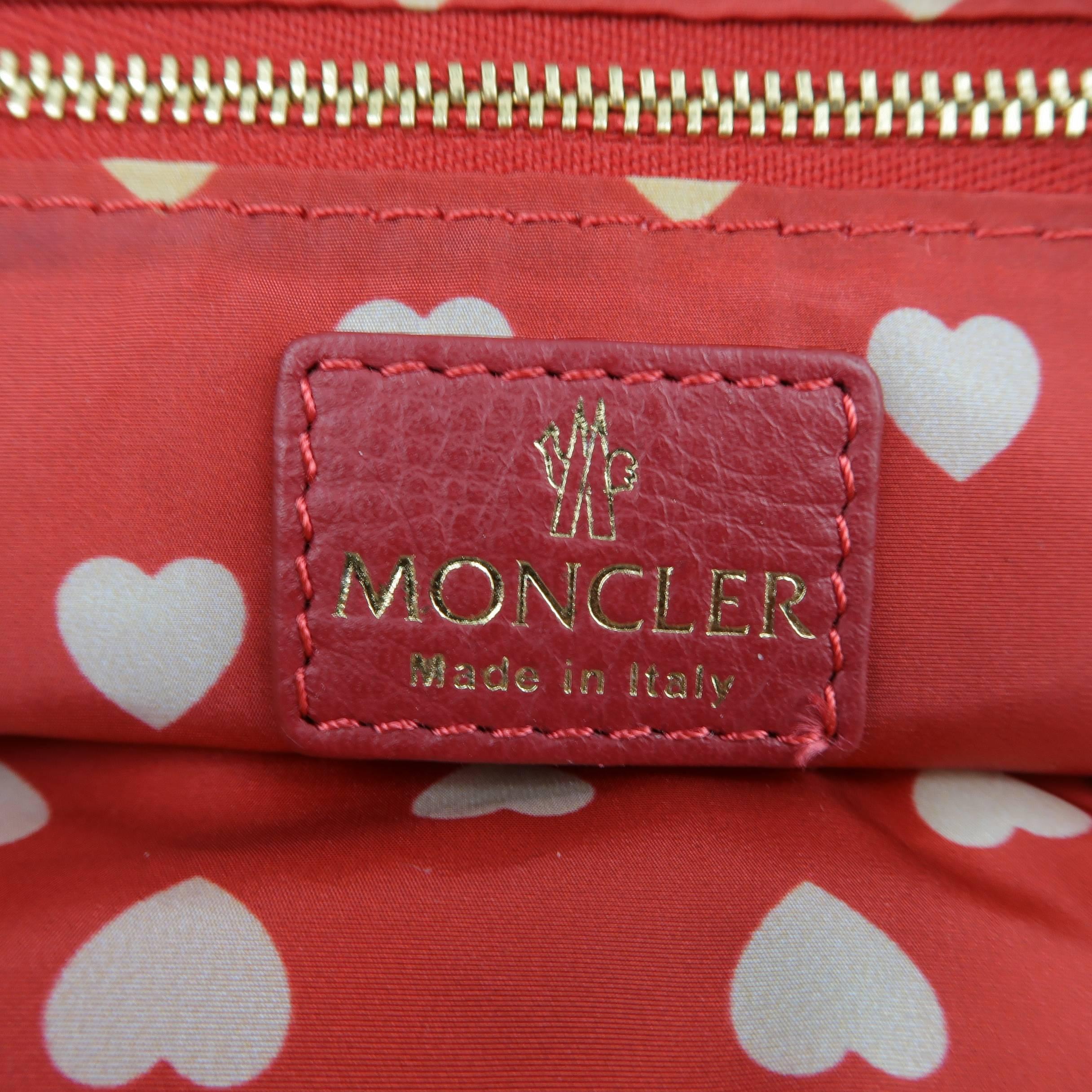 MONCLER Red & White Heart Print Nylon Enamel Cosmetic Bag 2