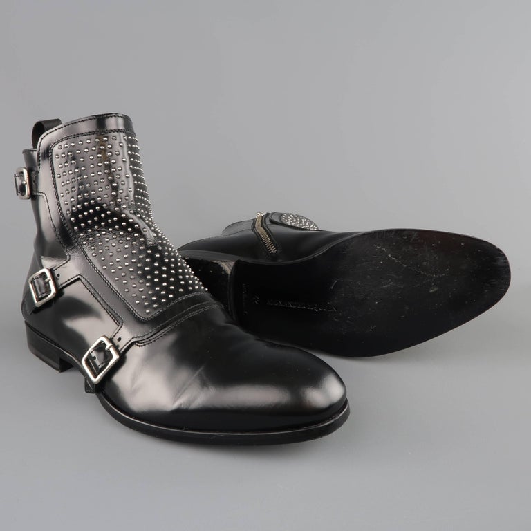 Men's ALEXANDER MCQUEEN Size 9 Black Studded Leather Monk Strap Boots ...