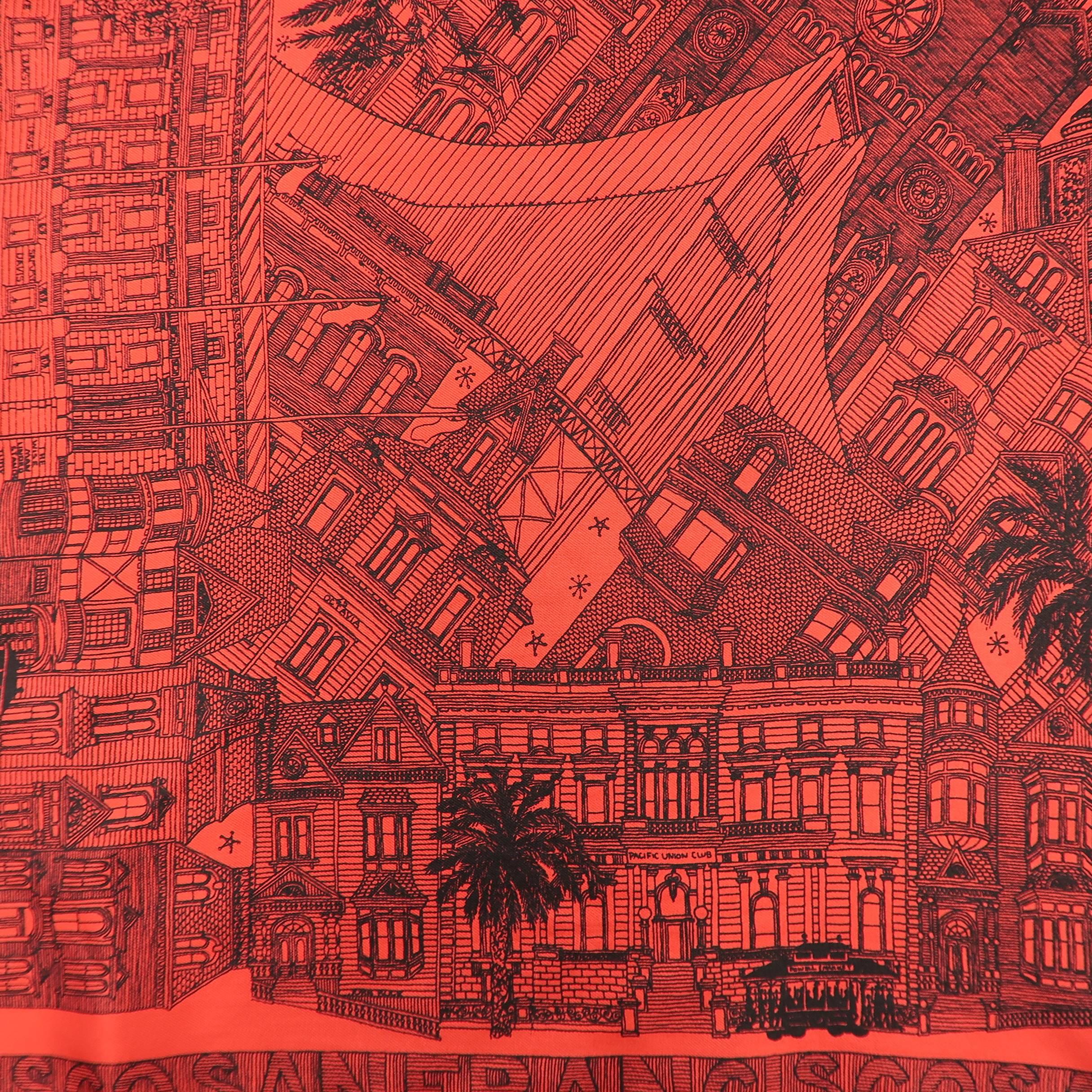 Women's or Men's Dunhill Red and Black San Francisco Silk Scarf