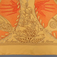 Hermes Orange "Les Chants du Henne" Henna Artist Silk Scarf;