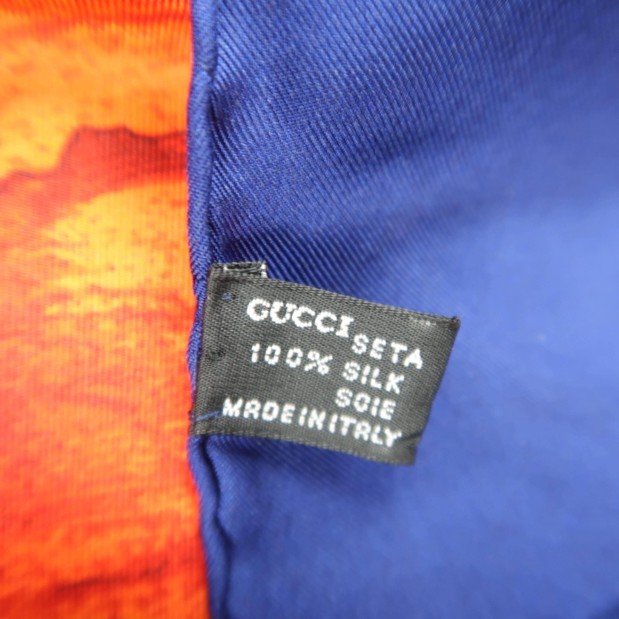 Purple GUCCI Navy & Orange Silk Flower Pocket Square