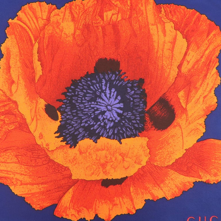 GUCCI Navy and Orange Silk Flower Pocket Square at 1stDibs
