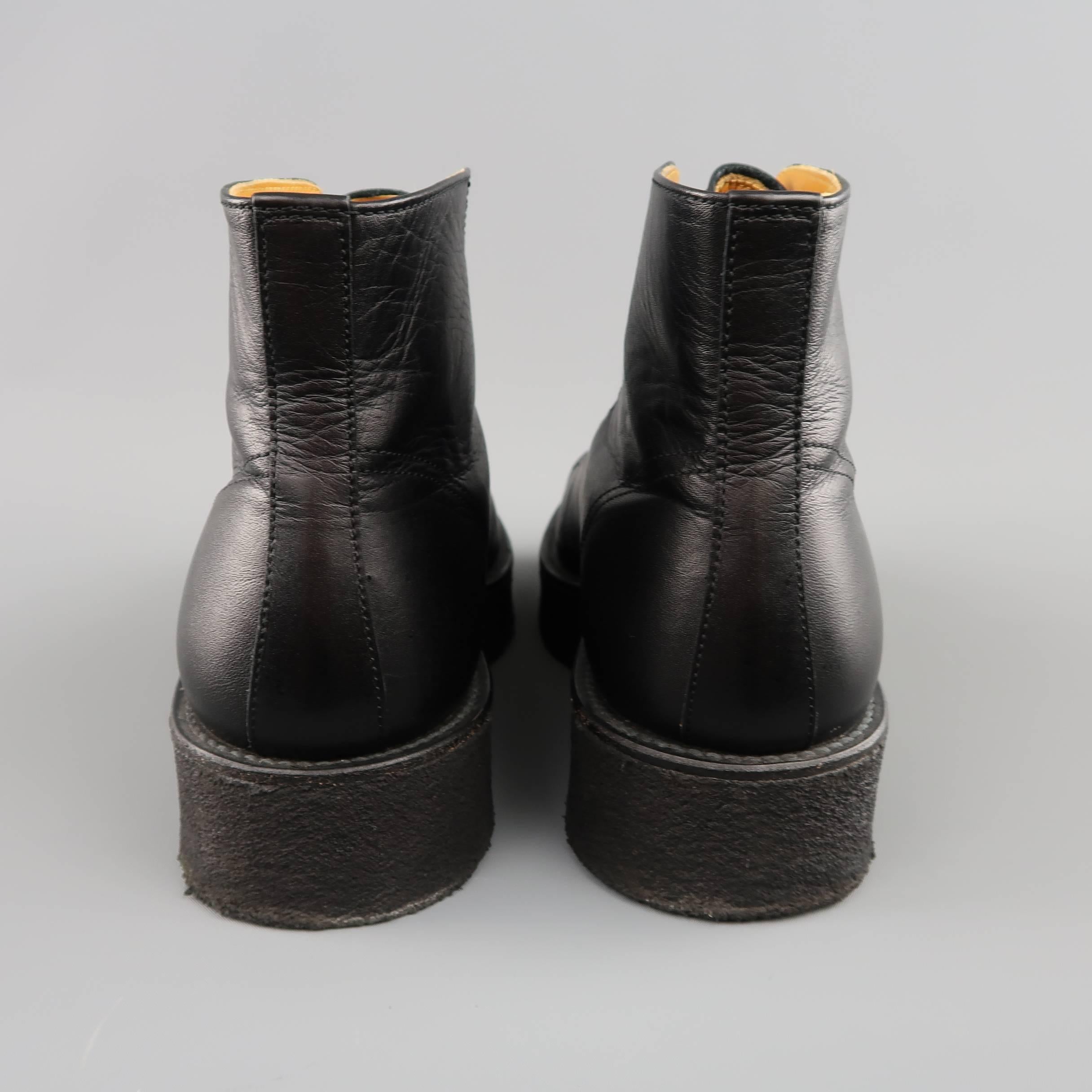Men's YOHJI YAMAMOTO Size 10 Black Leather Platform Creeper Boots In Good Condition In San Francisco, CA
