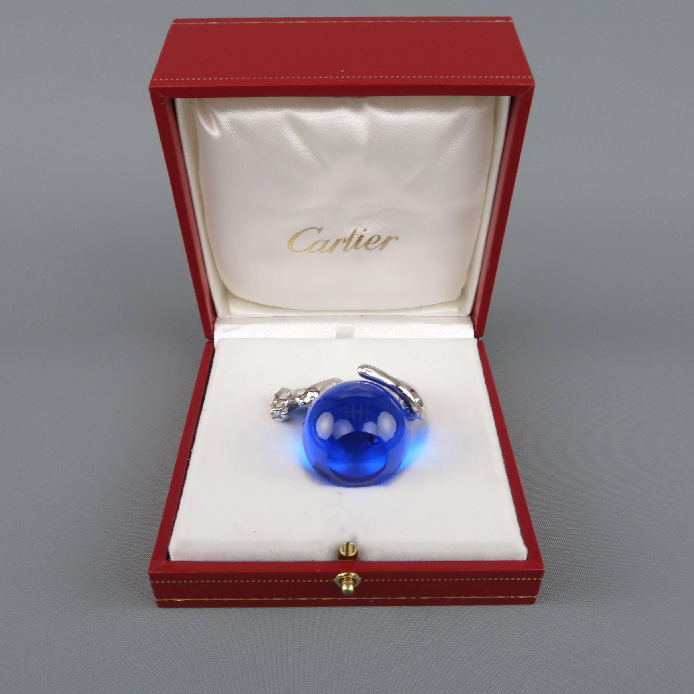 CARTIER Sterling Silver Panthere On Blue Crystal Ball Paperweight 2