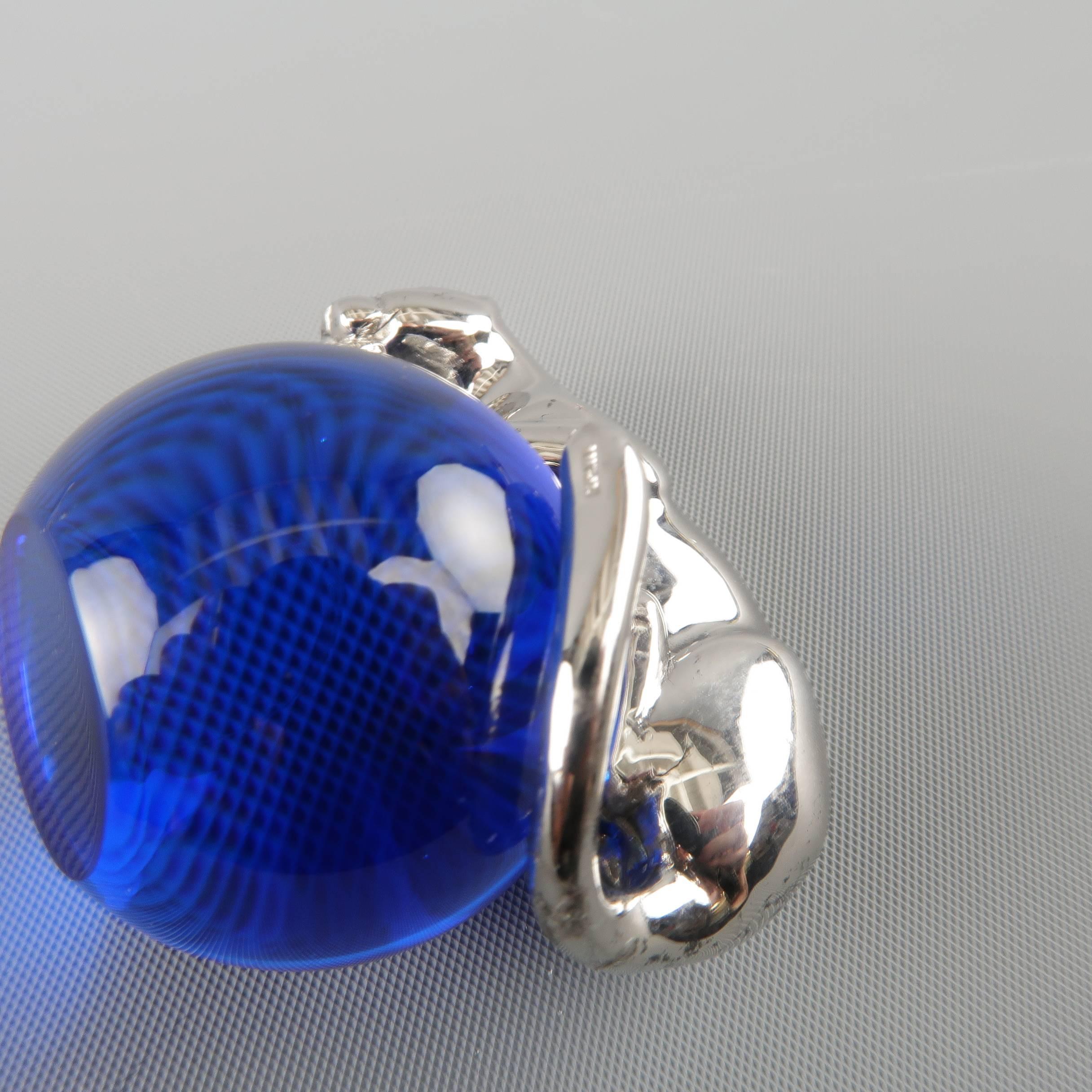 Women's or Men's CARTIER Sterling Silver Panthere On Blue Crystal Ball Paperweight