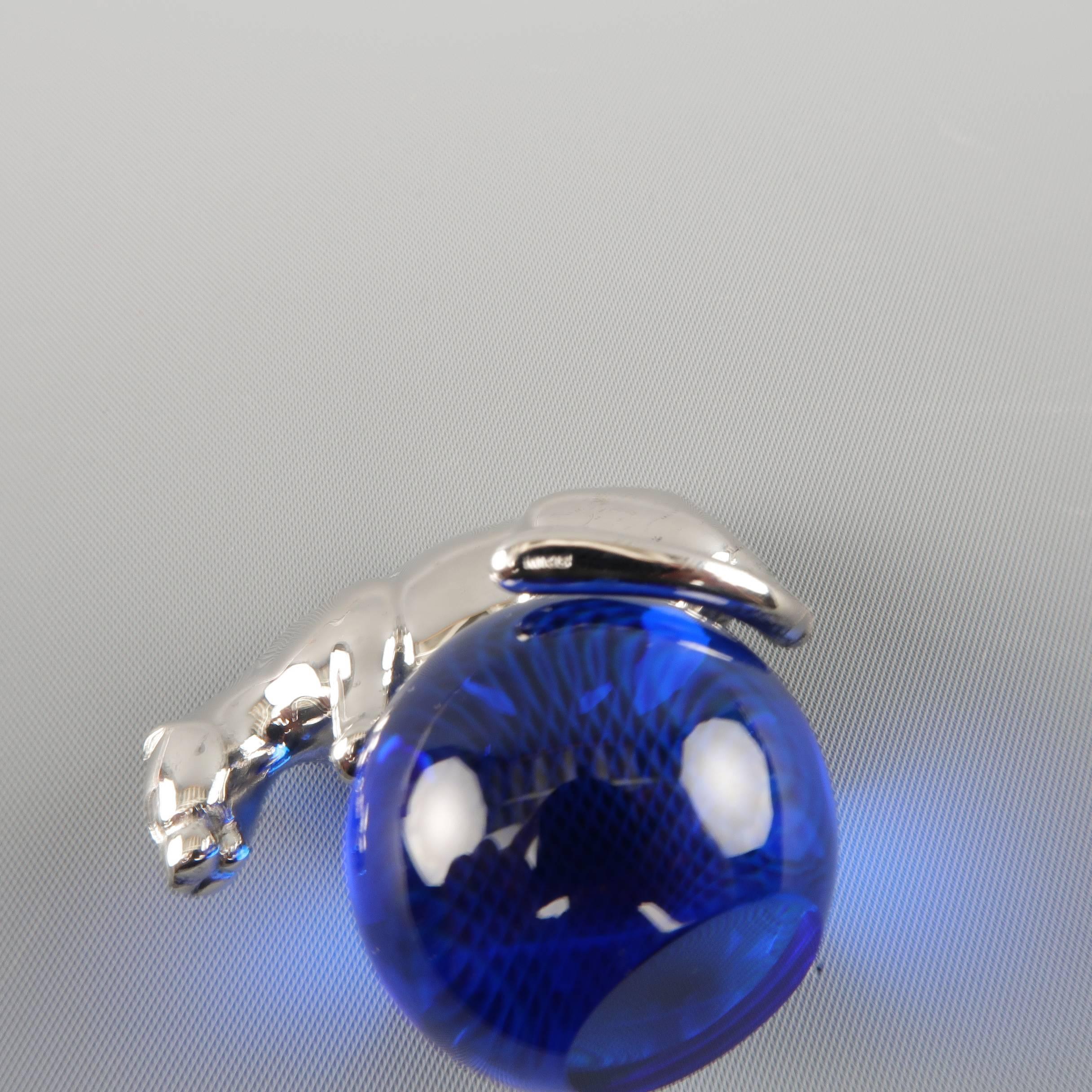 Purple CARTIER Sterling Silver Panthere On Blue Crystal Ball Paperweight