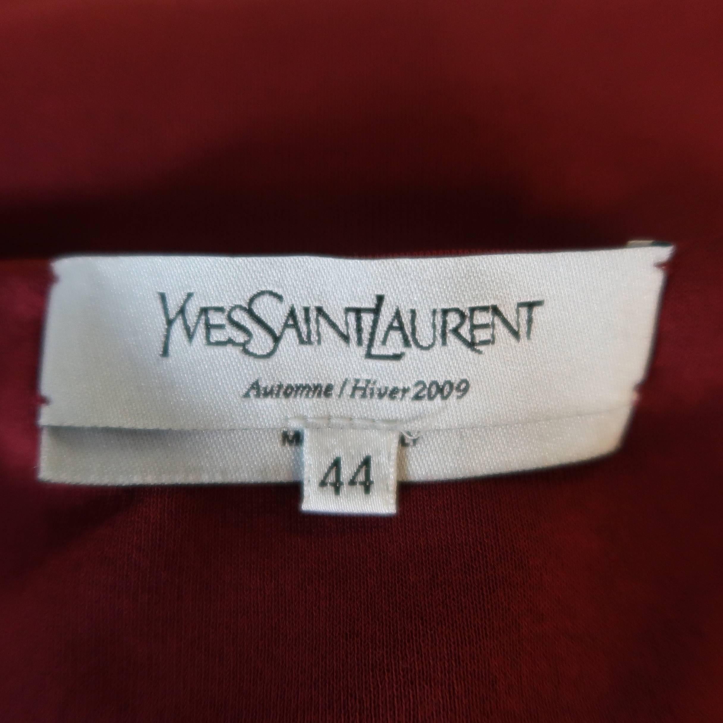YVES SAINT LAURENT Size 14 Burgundy Viscose Blend V Neck Shift Dress 2