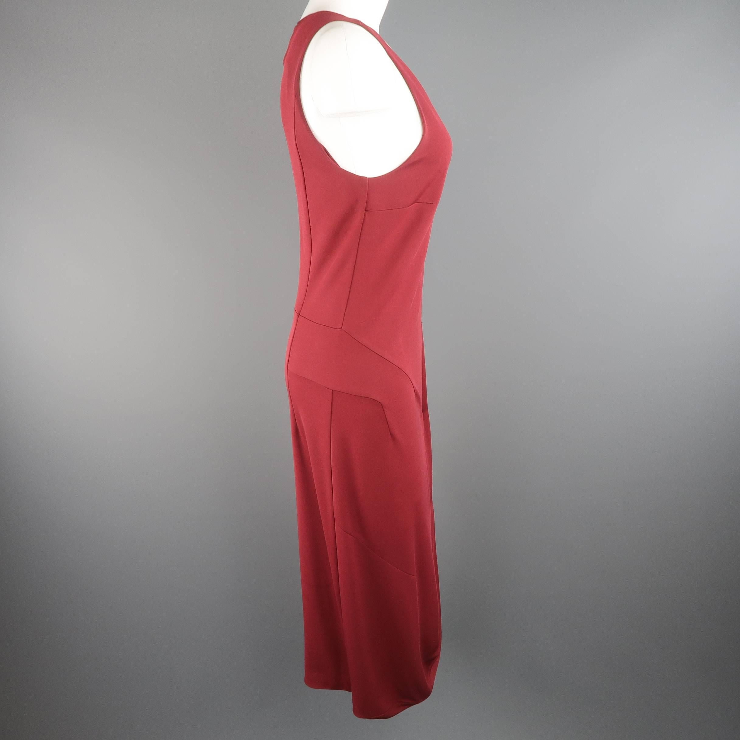 Red YVES SAINT LAURENT Size 14 Burgundy Viscose Blend V Neck Shift Dress