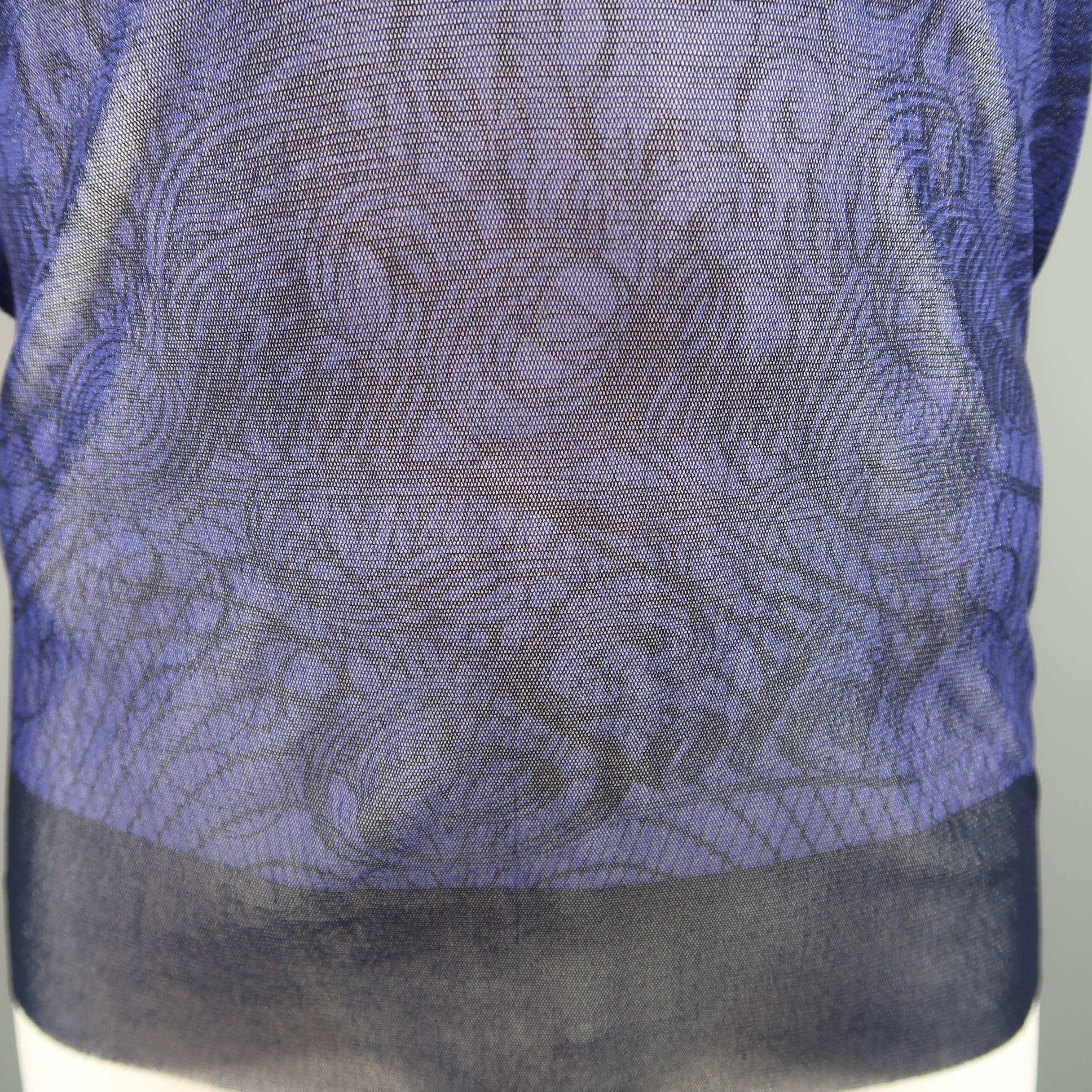 JEAN PAUL GAULTIER Size L Navy Blue Fishnet Print V Neck Mesh Pullover In Excellent Condition In San Francisco, CA