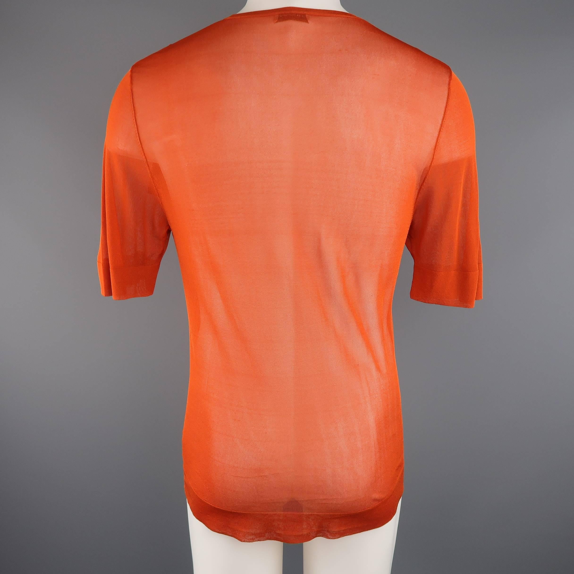 Men's DRIES VAN NOTEN Size L Brick Orange Metallic Sheer Mesh Knit T-shirt 1