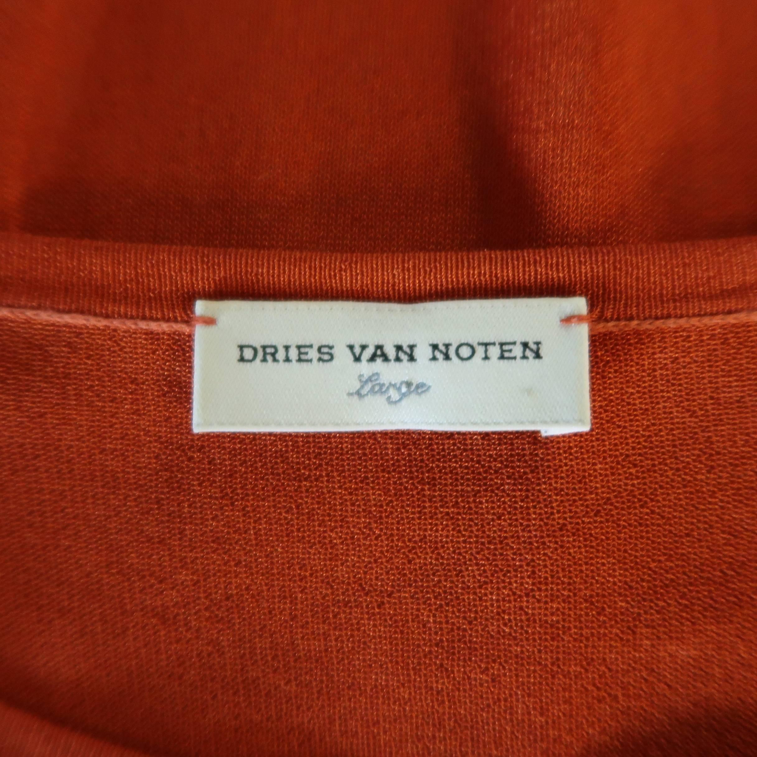 Men's DRIES VAN NOTEN Size L Brick Orange Metallic Sheer Mesh Knit T-shirt 3