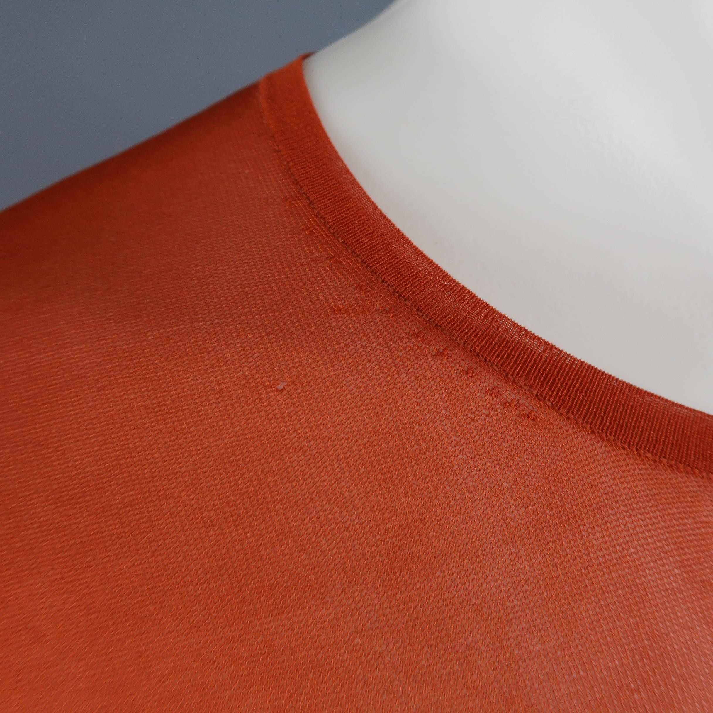 Men's DRIES VAN NOTEN Size L Brick Orange Metallic Sheer Mesh Knit T-shirt In Good Condition In San Francisco, CA