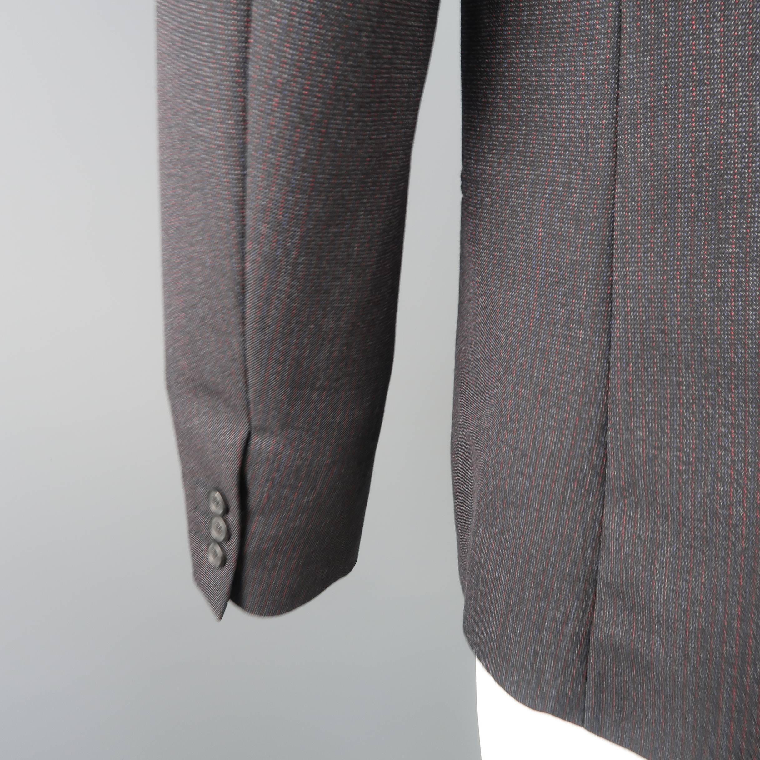 Men's Raf Simons 40 Regular Charcoal Red Nailhead Wool / Mohair 2 Button Sport Coat