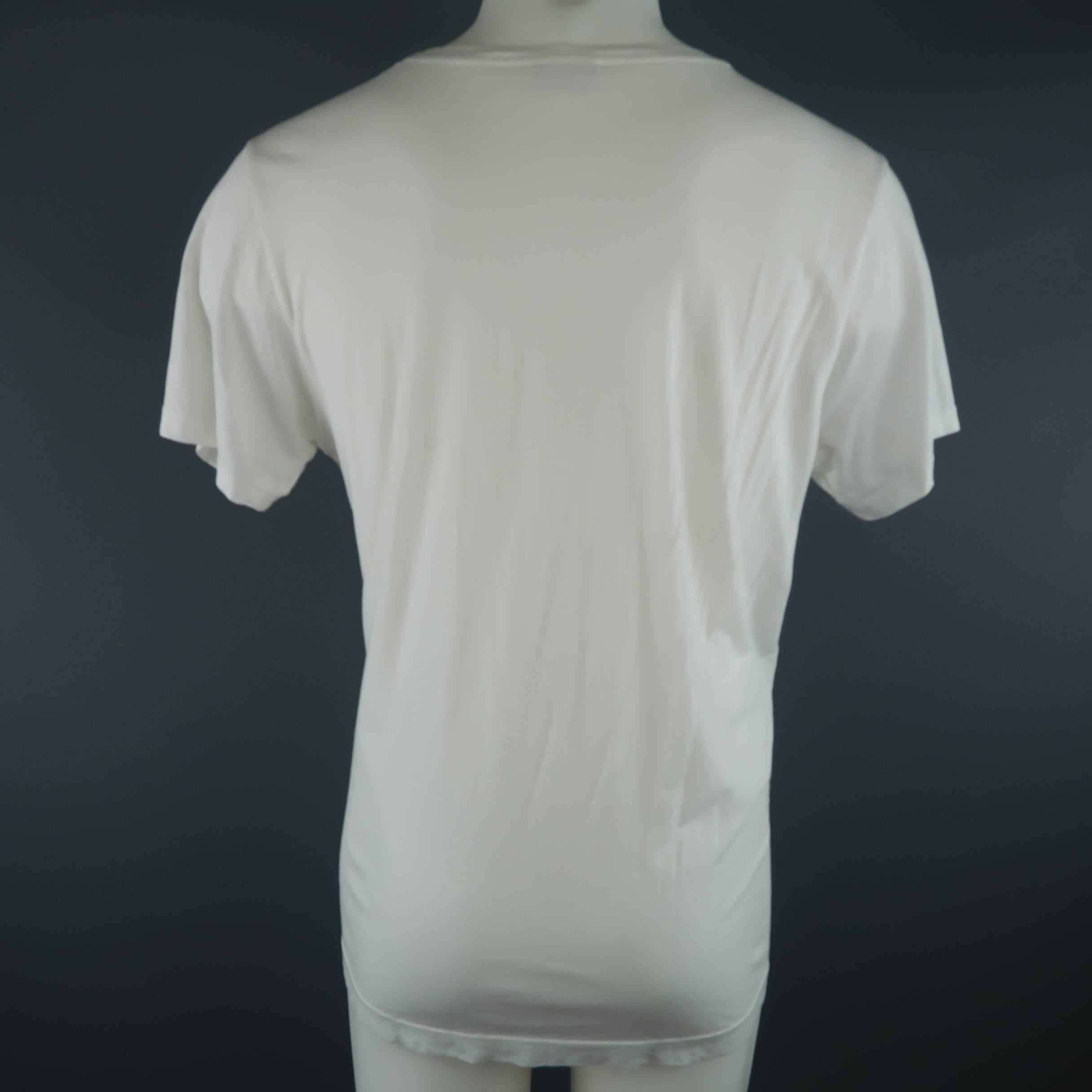 Men's DRIES VAN NOTEN Size XL White & Black Gold Embroidery Print Patch Cotton T-shirt