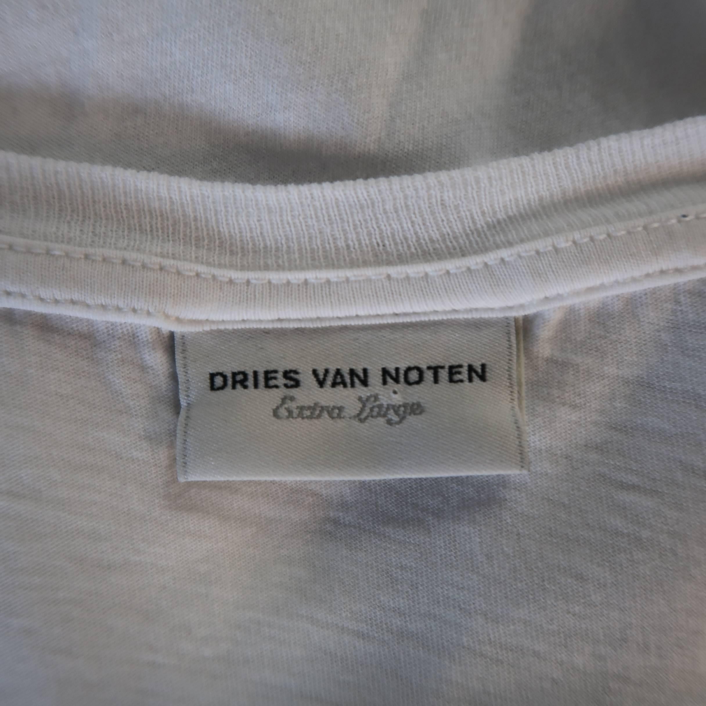 DRIES VAN NOTEN Size XL White & Black Gold Embroidery Print Patch Cotton T-shirt 1