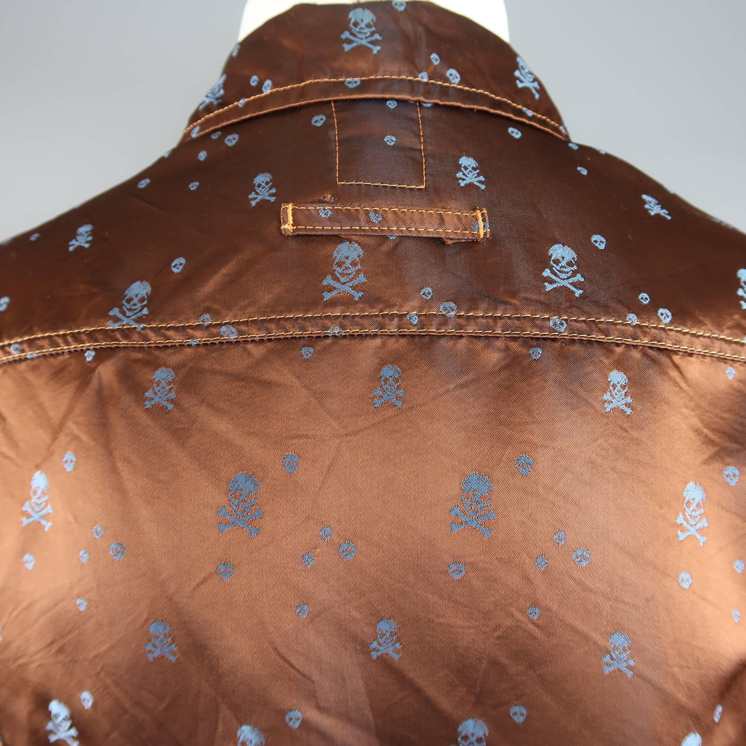 GAULTIER JEANS by JEAN PAUL GAULTIER M Copper & Blue Skull Print Trucker Jacket 1