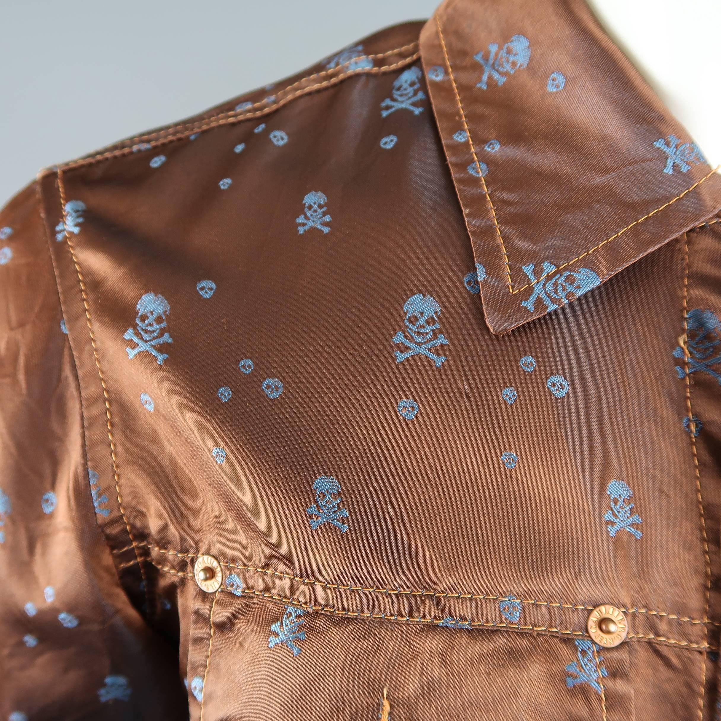 Brown GAULTIER JEANS by JEAN PAUL GAULTIER M Copper & Blue Skull Print Trucker Jacket