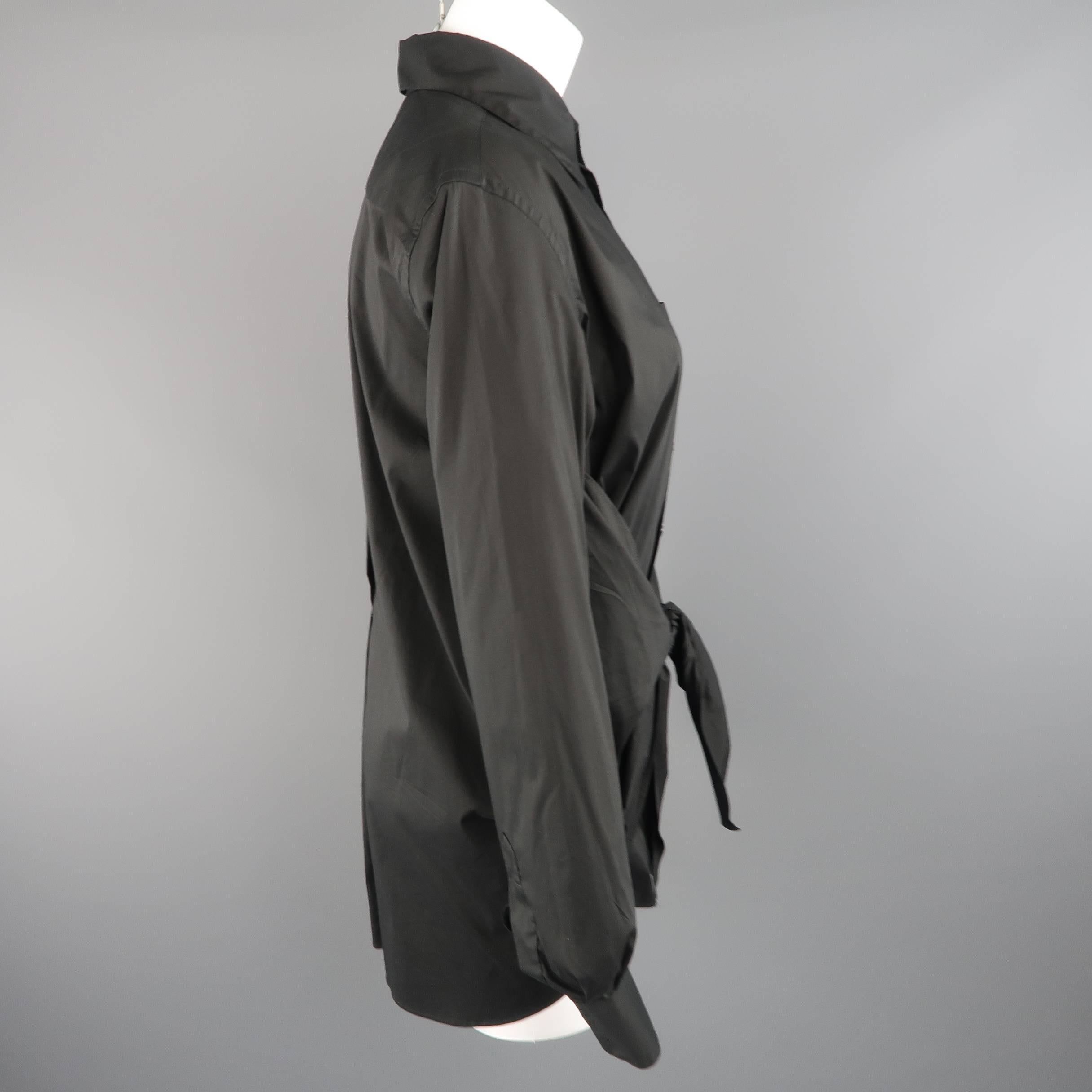 Women's Jean Paul Gaultier Size M Black Tied Front Collared Shirt