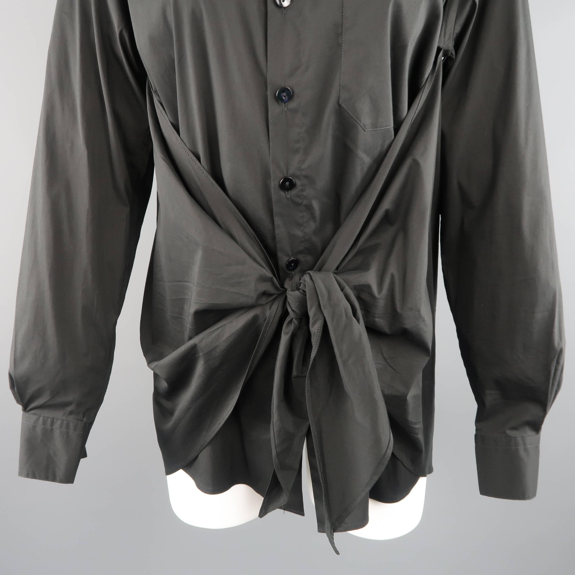Jean Paul Gaultier Size M Black Tied Front Collared Shirt In Excellent Condition In San Francisco, CA