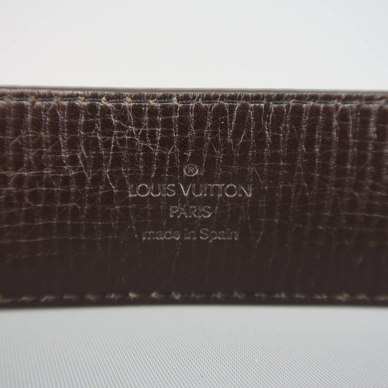 LOUIS VUITTON Size 44 Dark Gold Brass LV Buckle Brown Utah Leather