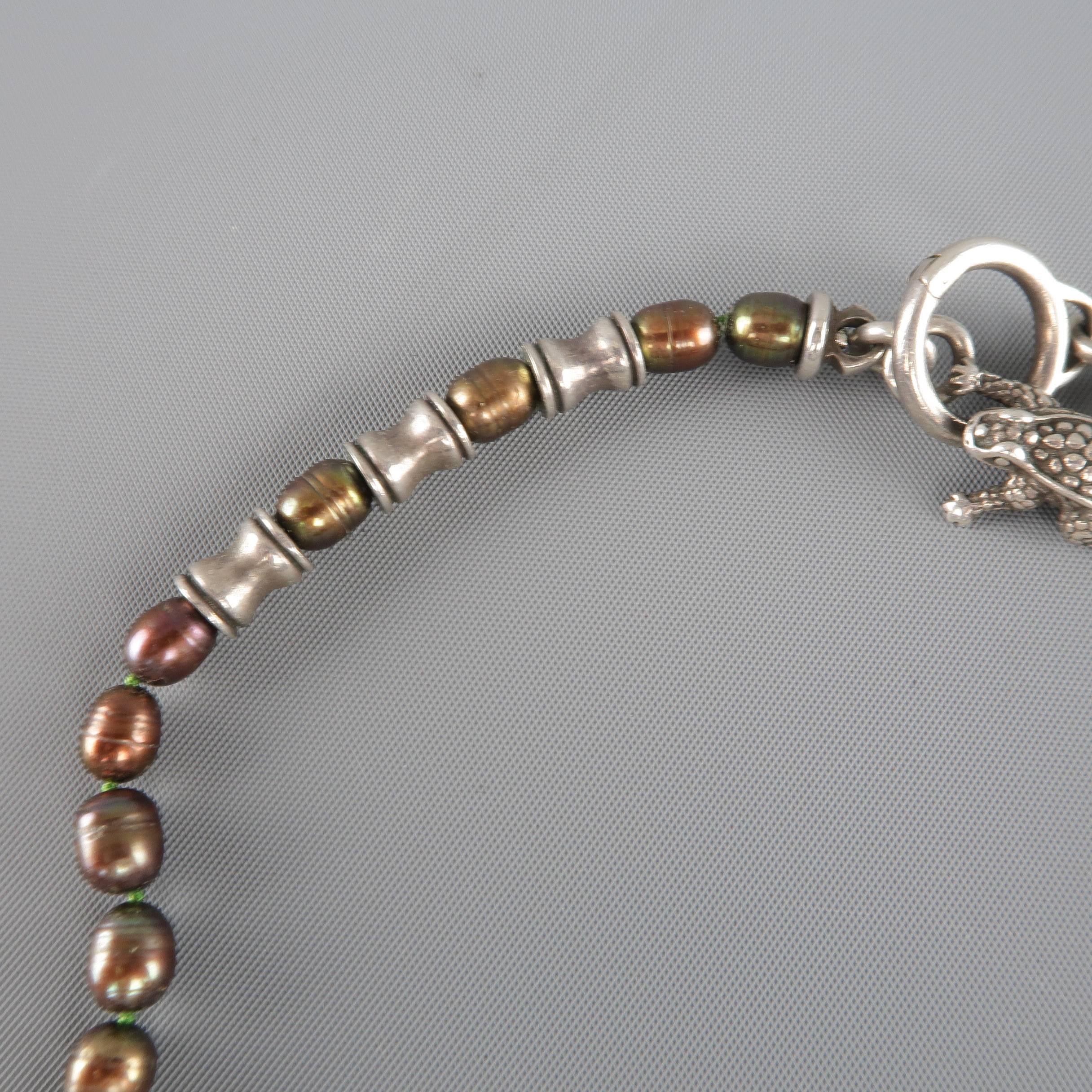 Women's KIESELSTEIN-CORD Necklace Sterling Silver Frog Clasp Black Tahitian Pearl