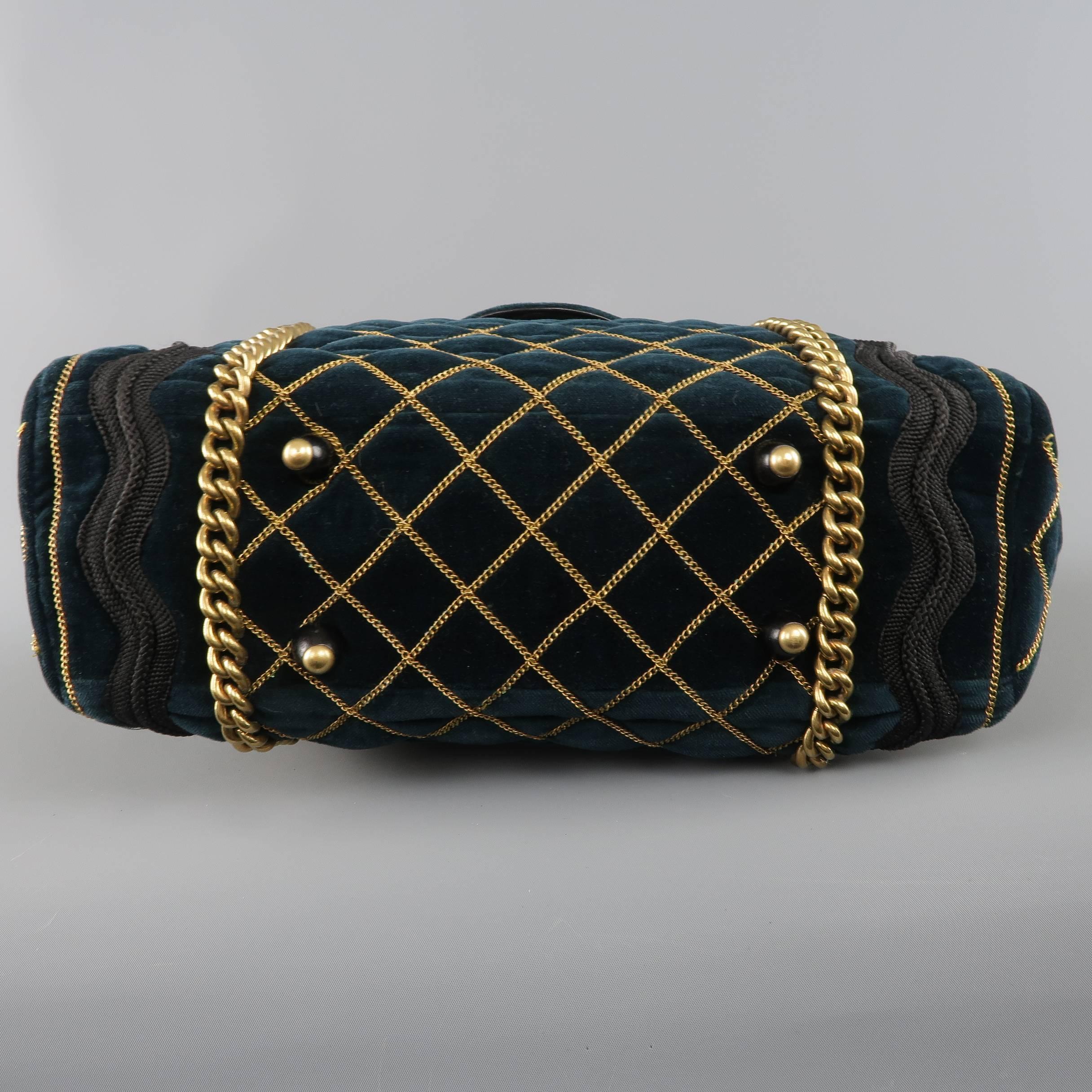 Black Yves Saint Laurent Green and Gold Chain Quilted Velvet Sac Luxembourg Bag