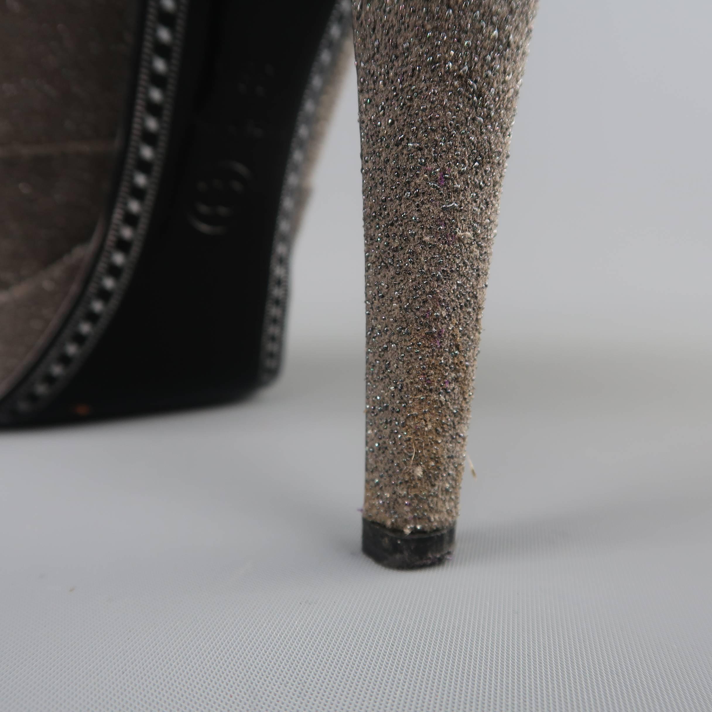 Chanel Boots - Heels -  8.5 Taupe and Black Glitter Suede Cap Toe Platform Boots 1