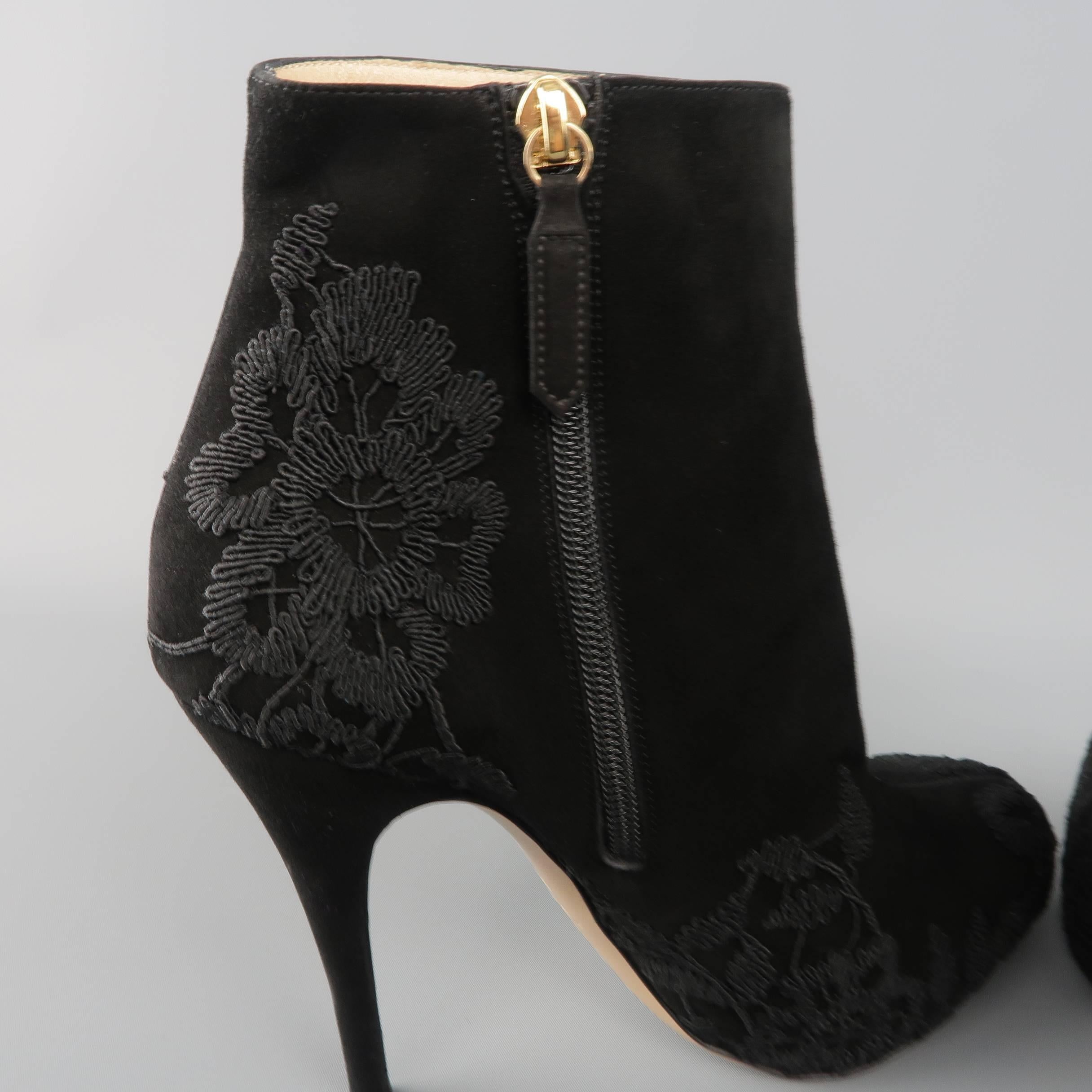 Women's VALENTINO Size 8.5 Black Suede Lace Applique Platform Boots