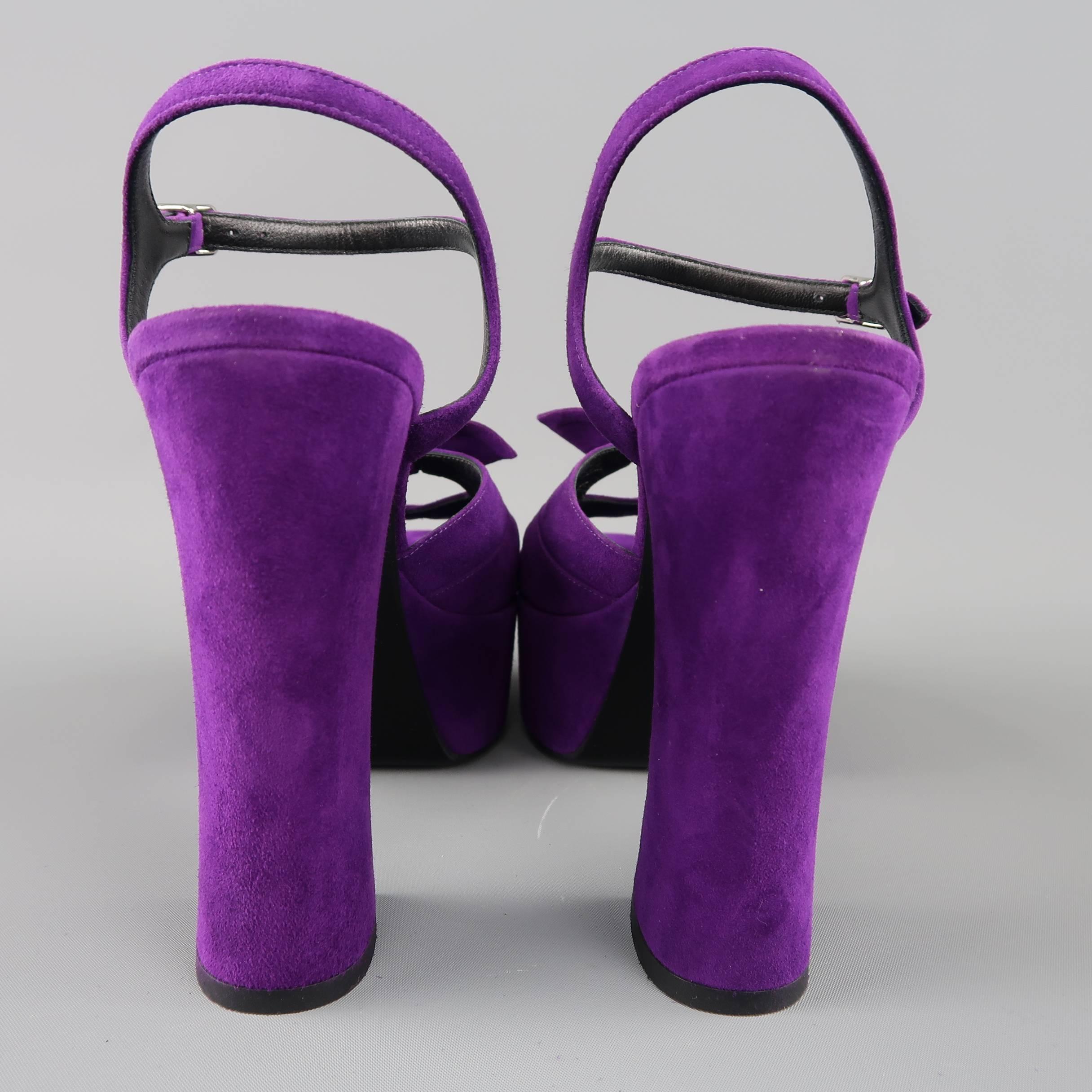 Saint Laurent Size 8.5 Purple Suede Ankle Strap Candy Platform Sandals In Excellent Condition In San Francisco, CA
