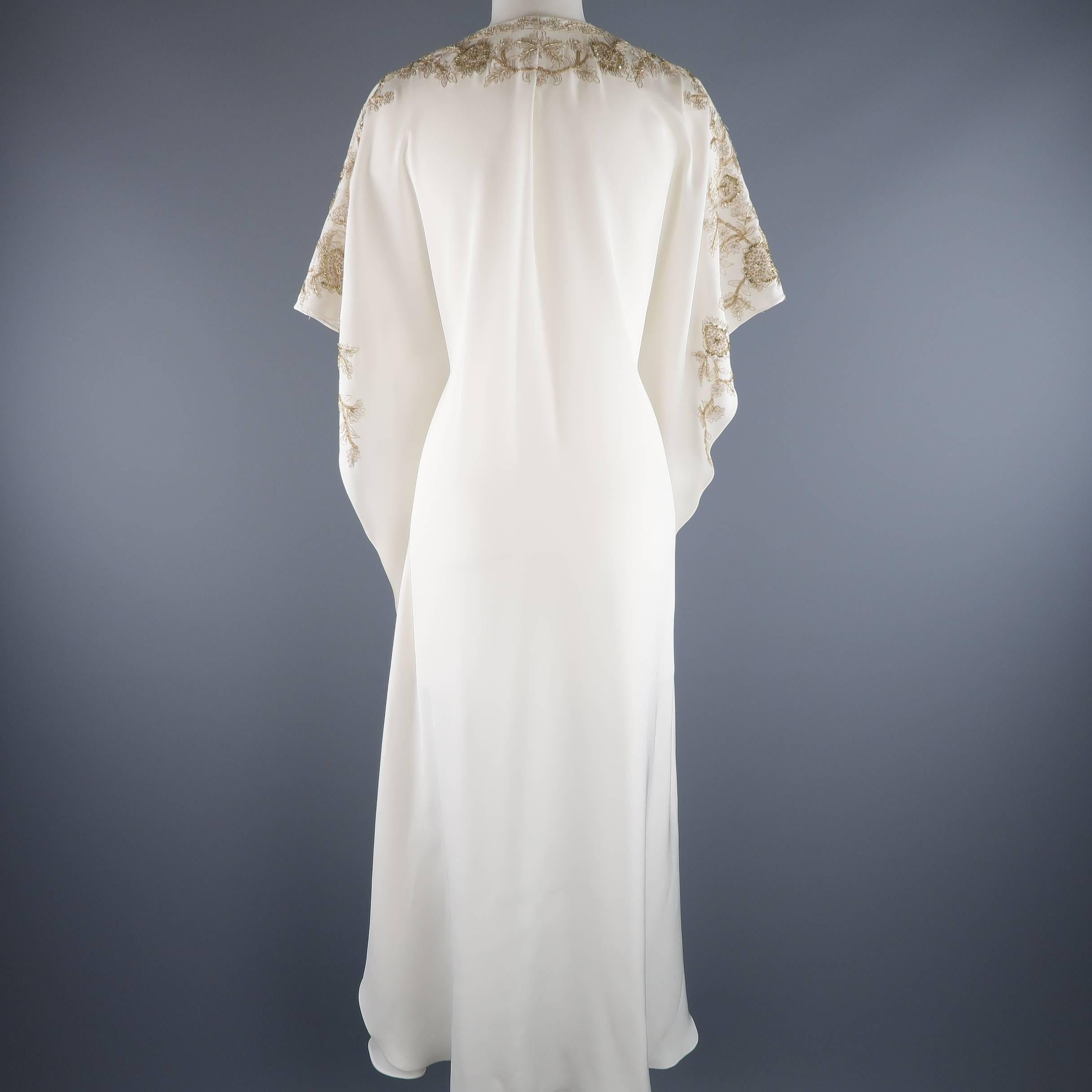 Oscar de la Renta Caftan - Cream Silk Gold Tied Kaftan Gown Dress 2