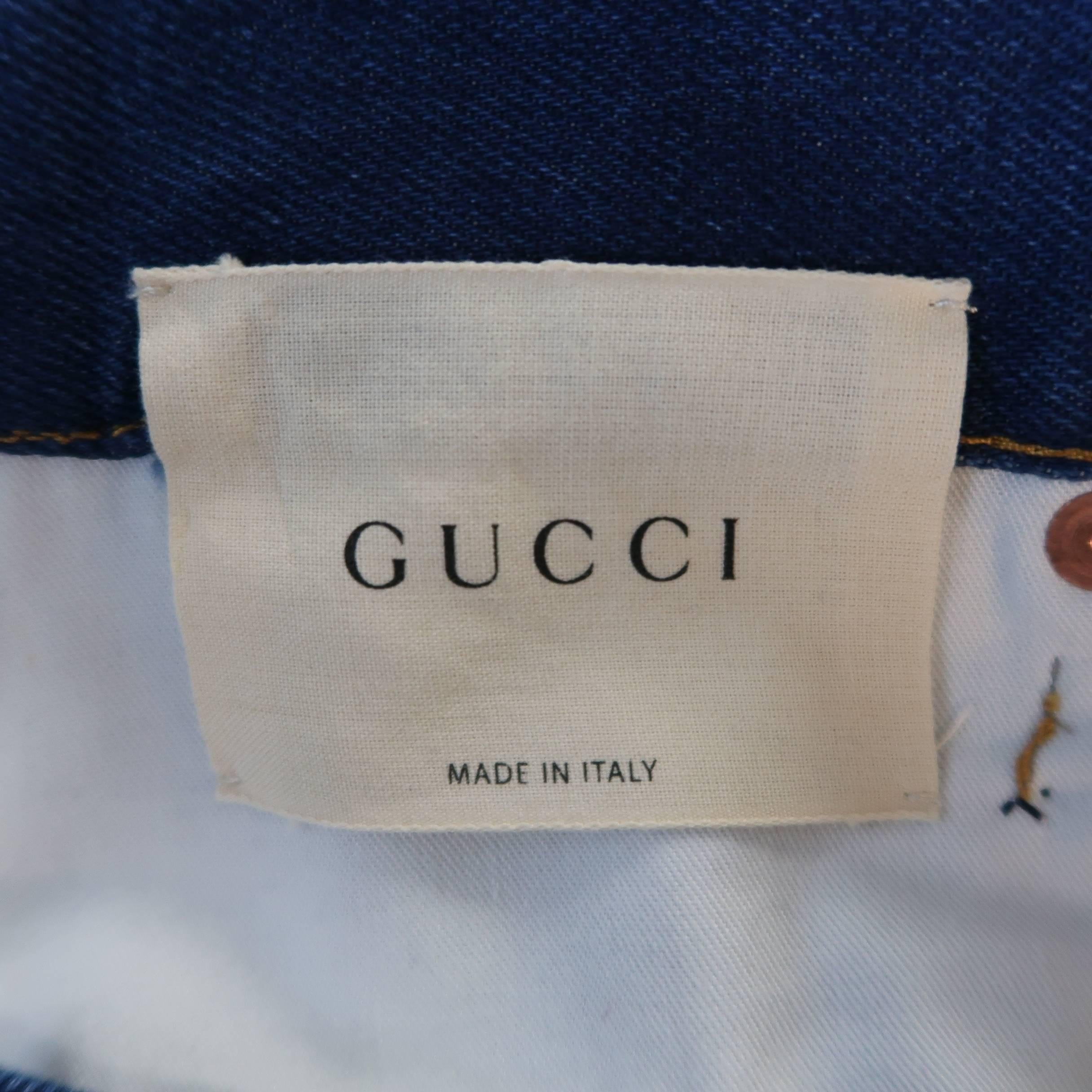 Gucci Size 6 Washed Blue Bumblebee Butterfly Patch Bell Bottom Jeans 1
