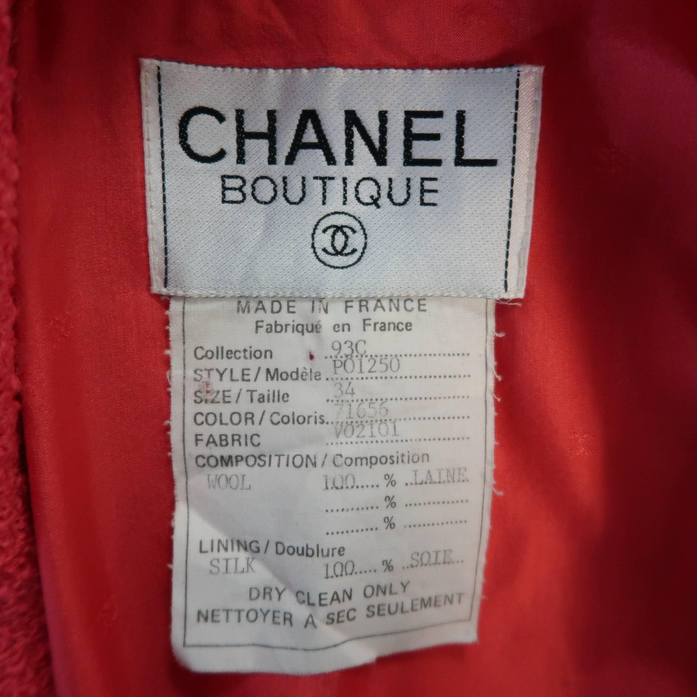 Chanel Jacket - Size 4 Coral Wool Boucle Double Breasted Gold Button Jacket 4