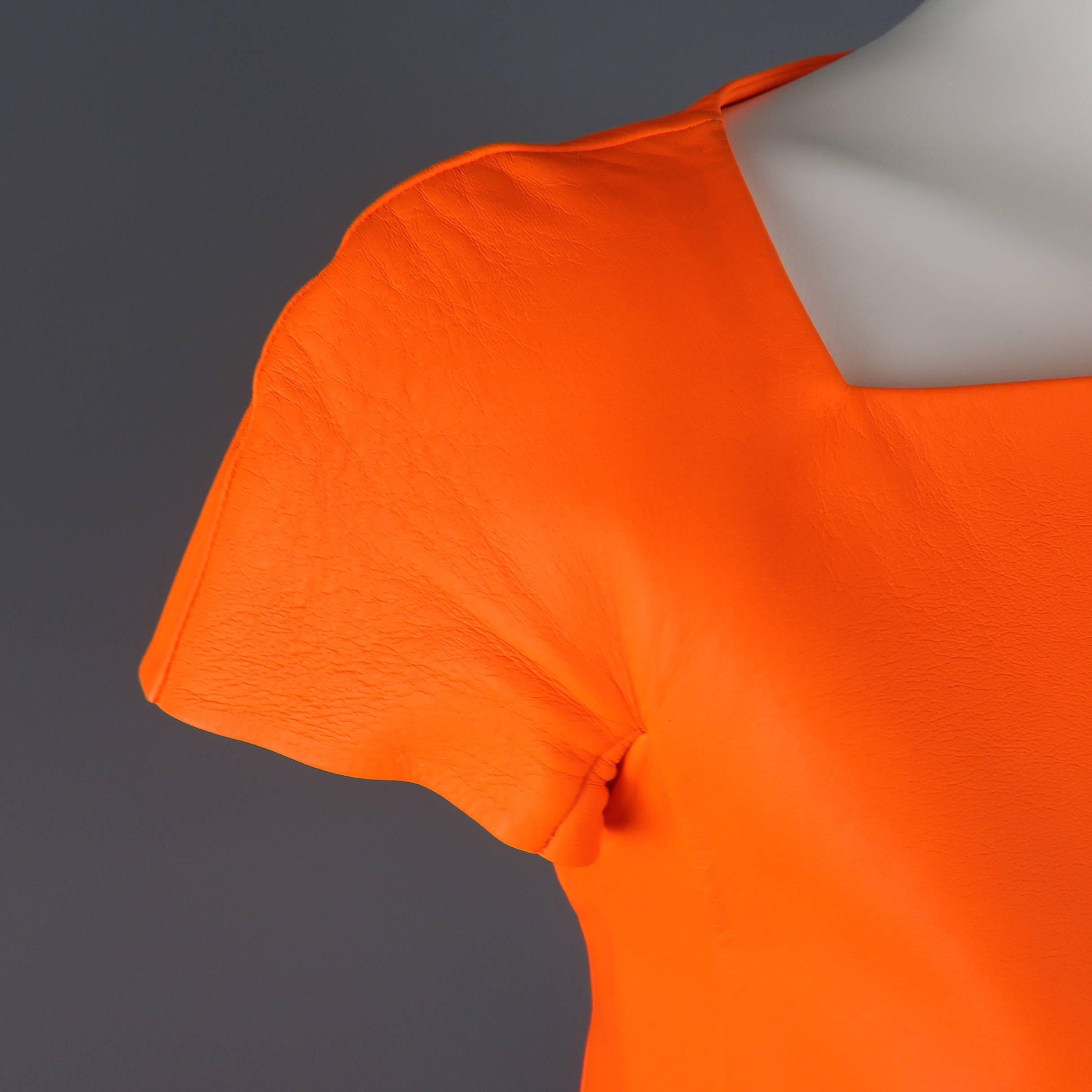 Ralph Lauren Neon Orange Leather A Line Dress, Spring 2014 Runway 1