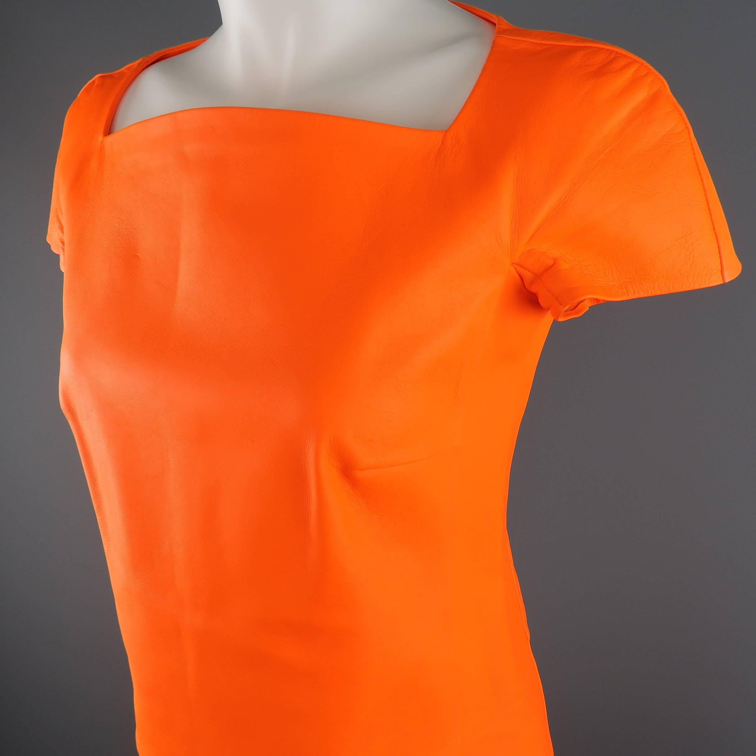Women's Ralph Lauren Neon Orange Leather A Line Dress, Spring 2014 Runway