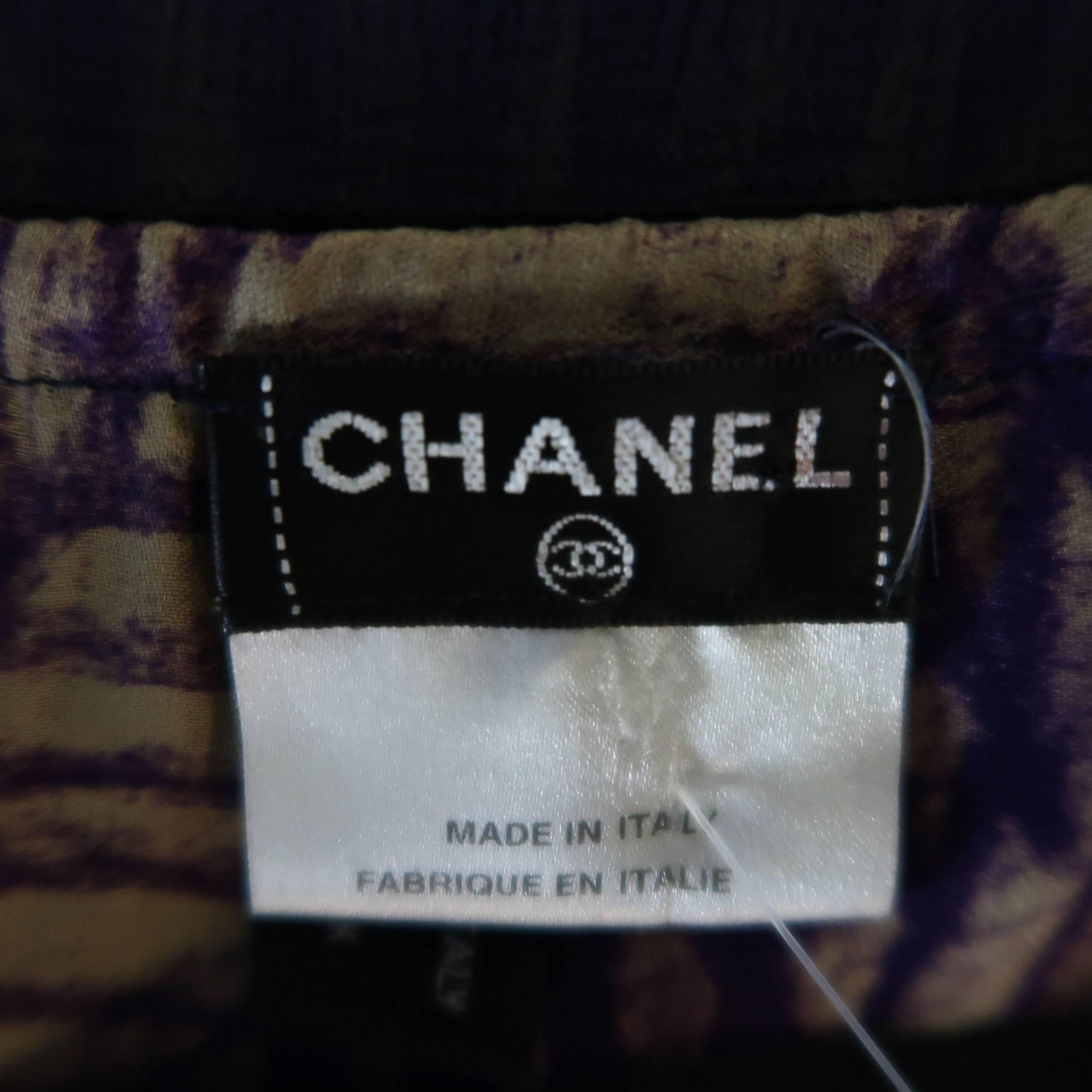 CHANEL Blouse - Size 6 Purple & Beige Camellia Chiffon Overlay Silk 3/4 Sleeve 4