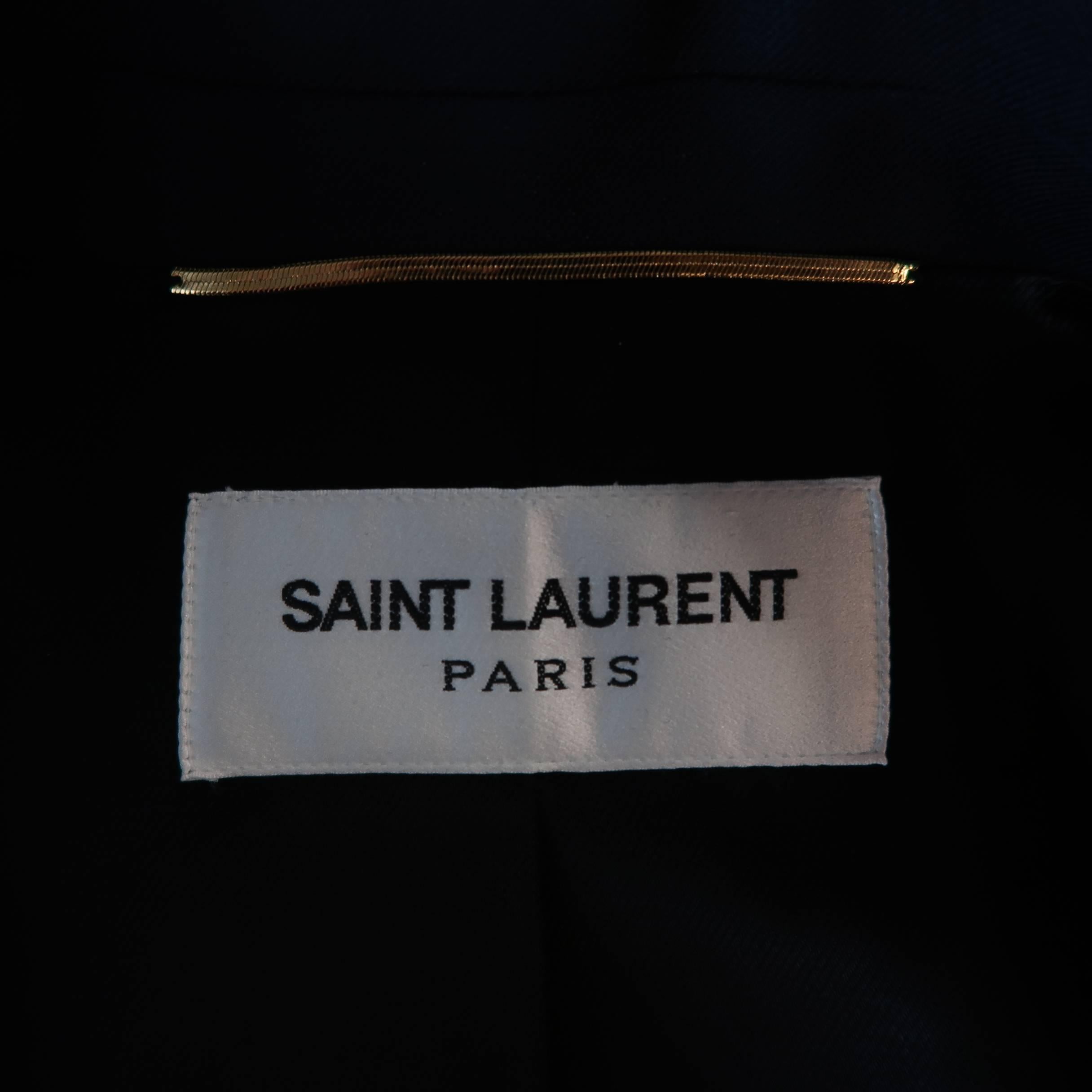 SAINT LAURENT Size 4 Navy Wool Gold Button Cropped Double Breasted Jacket 3