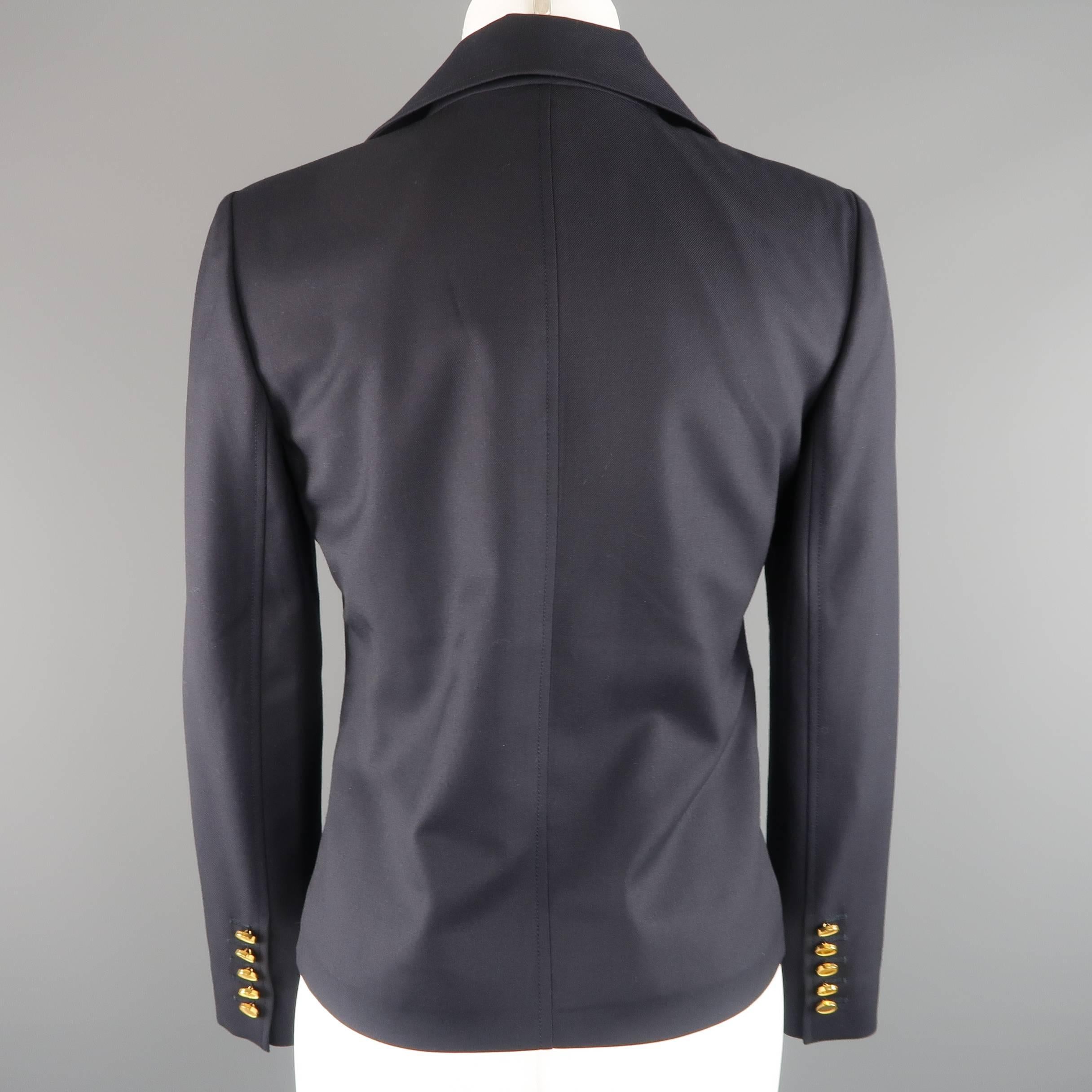 SAINT LAURENT Size 4 Navy Wool Gold Button Cropped Double Breasted Jacket 1