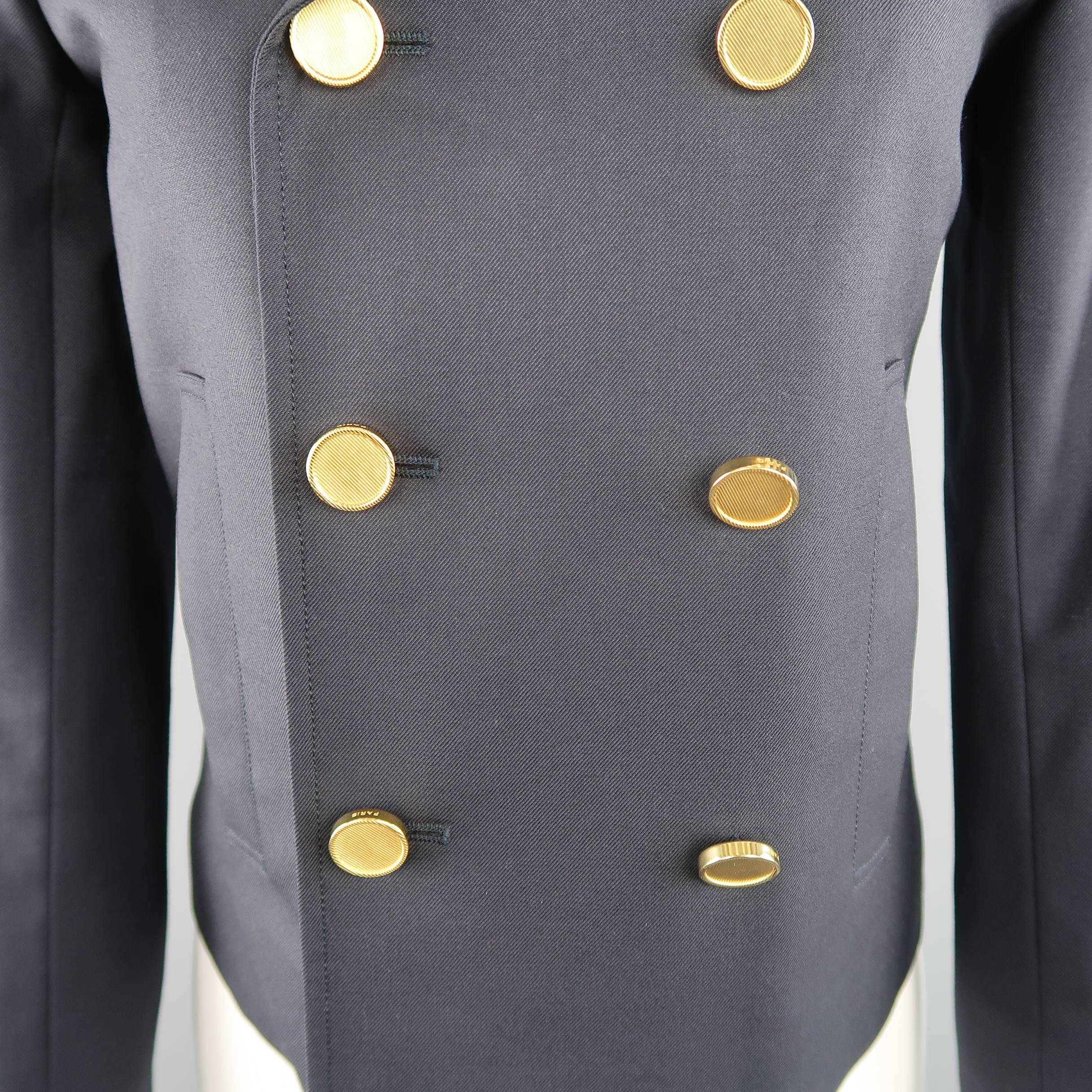 Black SAINT LAURENT Size 4 Navy Wool Gold Button Cropped Double Breasted Jacket