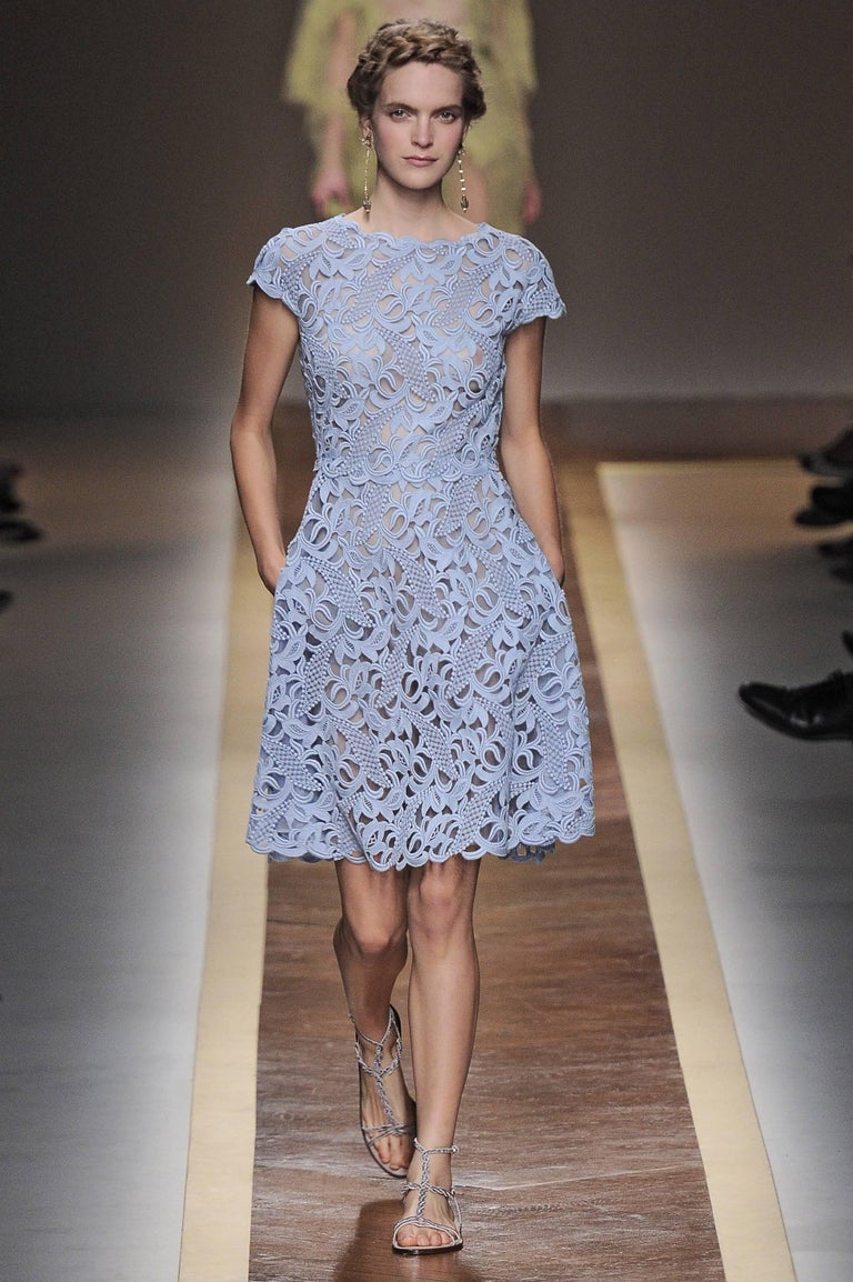 VALENTINO Size 4 Light Blue Silk Lace A Line Cocktail Dress at 1stdibs