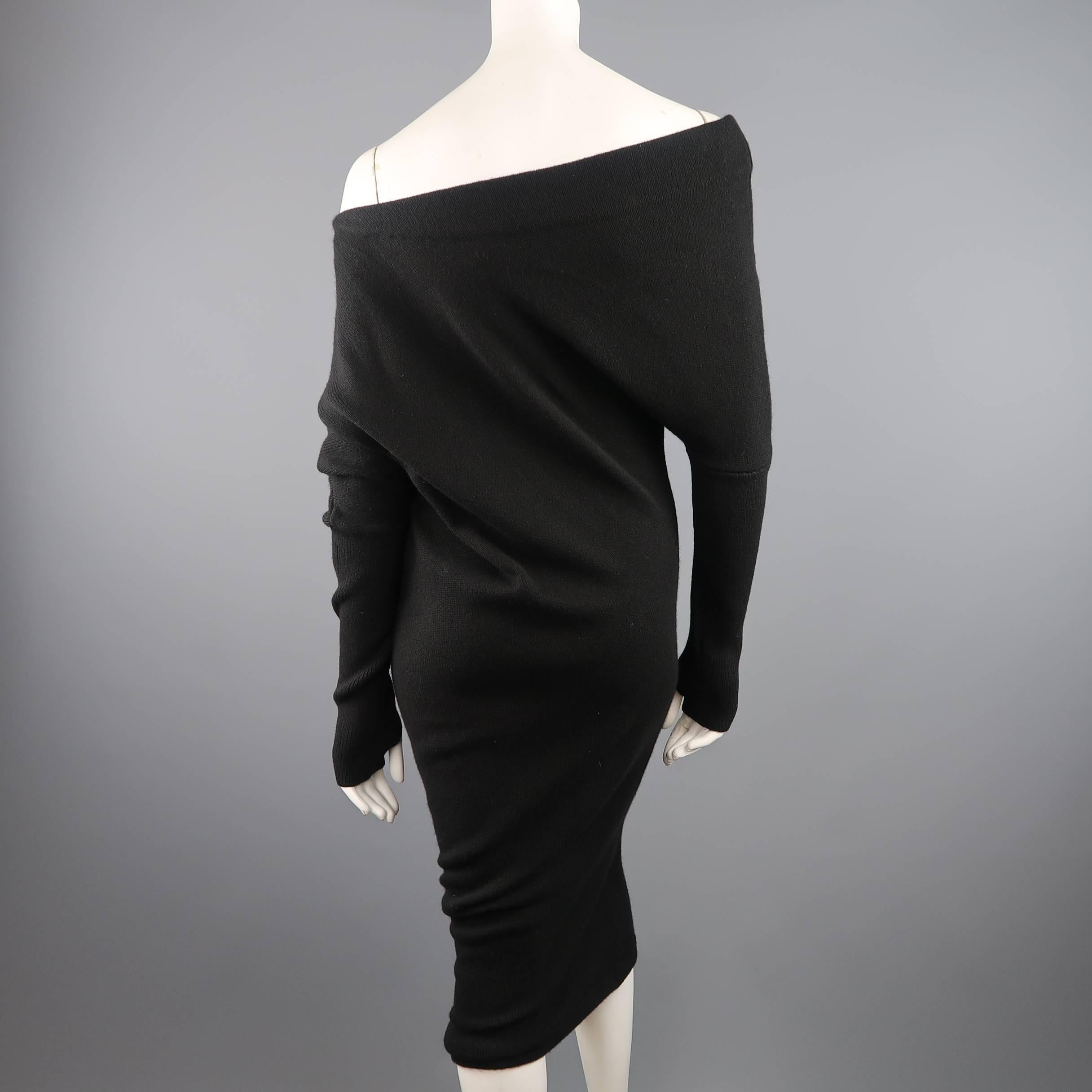 Women's TOM FORD Size M Black Cashmere Asymmetrical Off Shoulder Slouch Dress