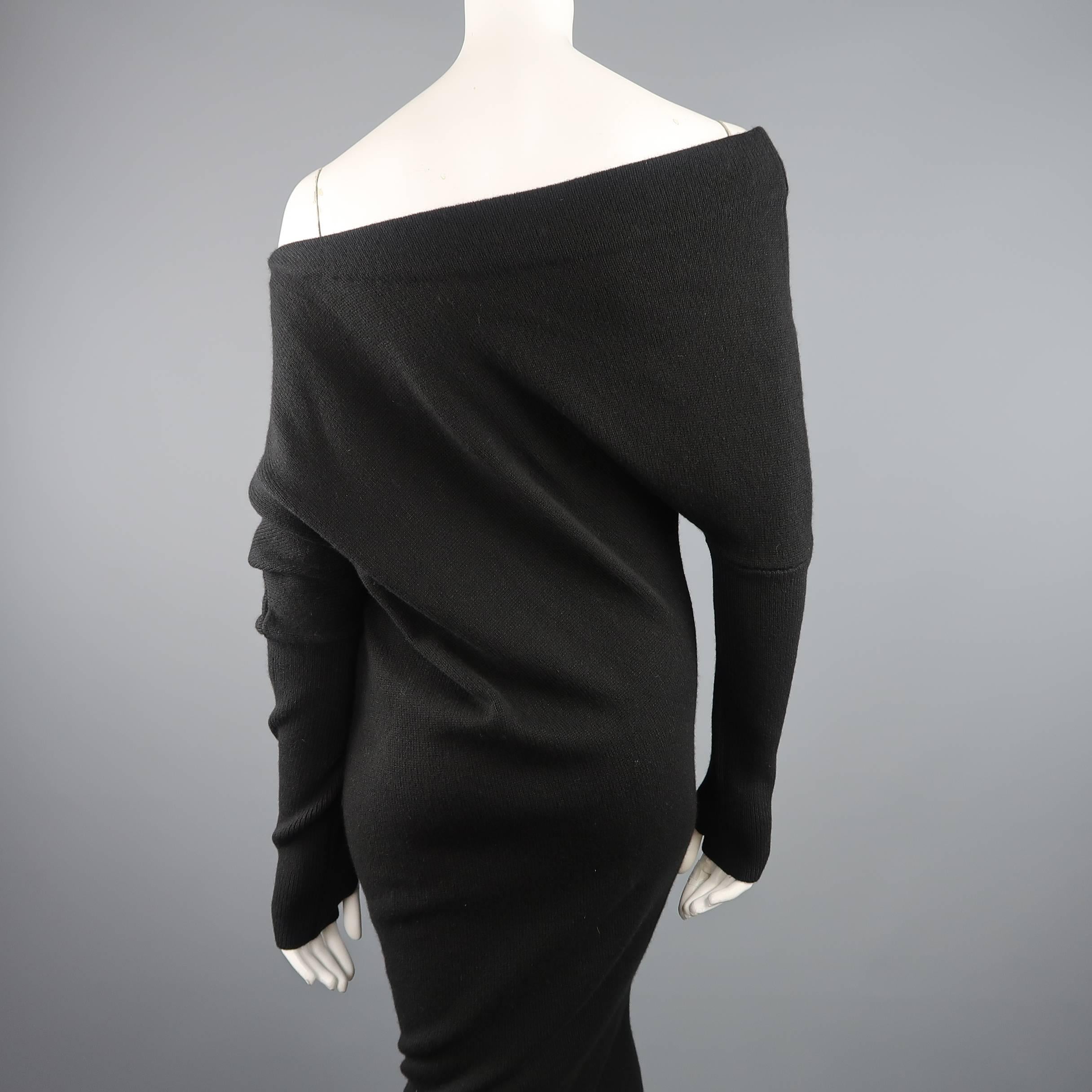 TOM FORD Size M Black Cashmere Asymmetrical Off Shoulder Slouch Dress 1