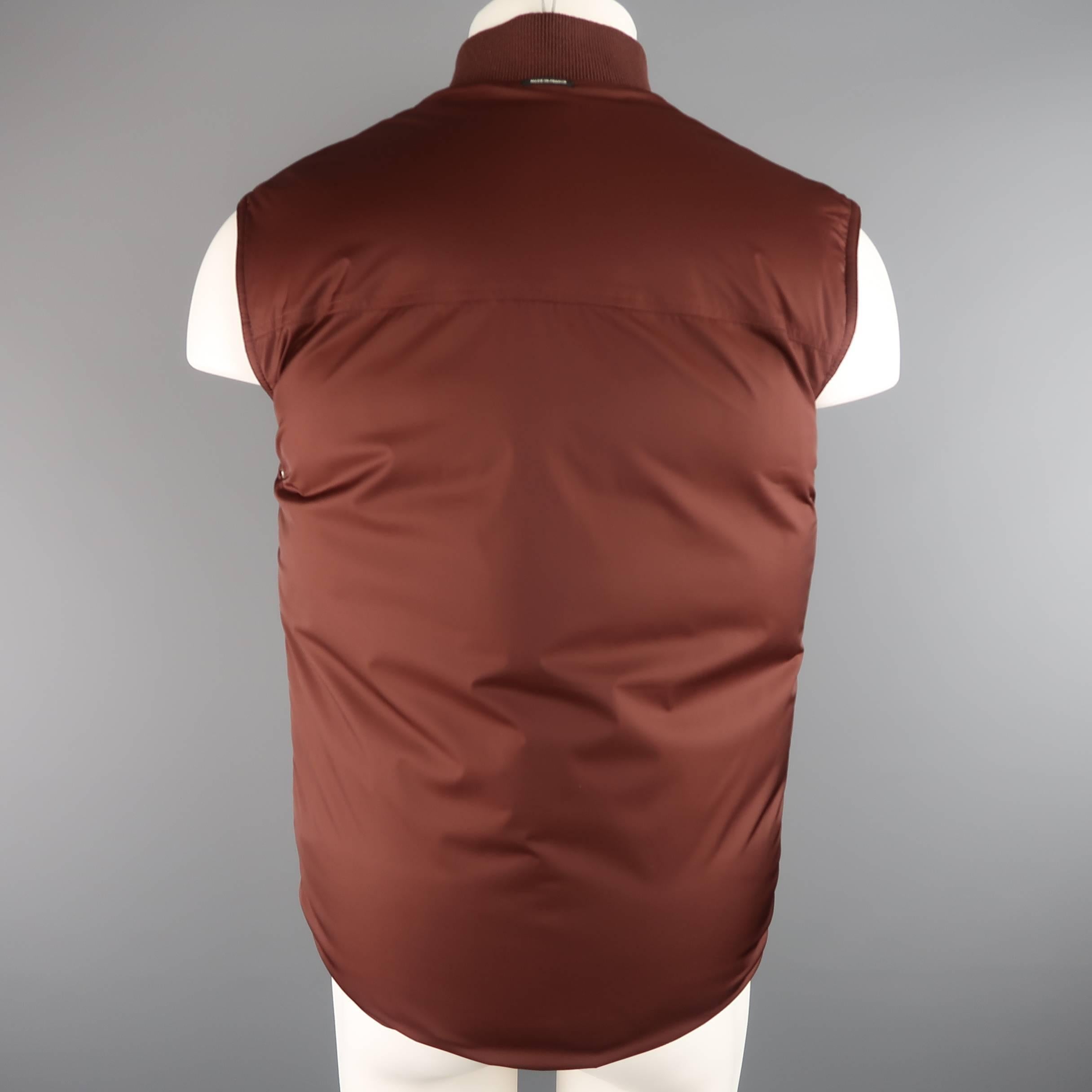 Men's HERMES 38 Burgundy Quilted Leather & Nylon Reversible Down Vest 2