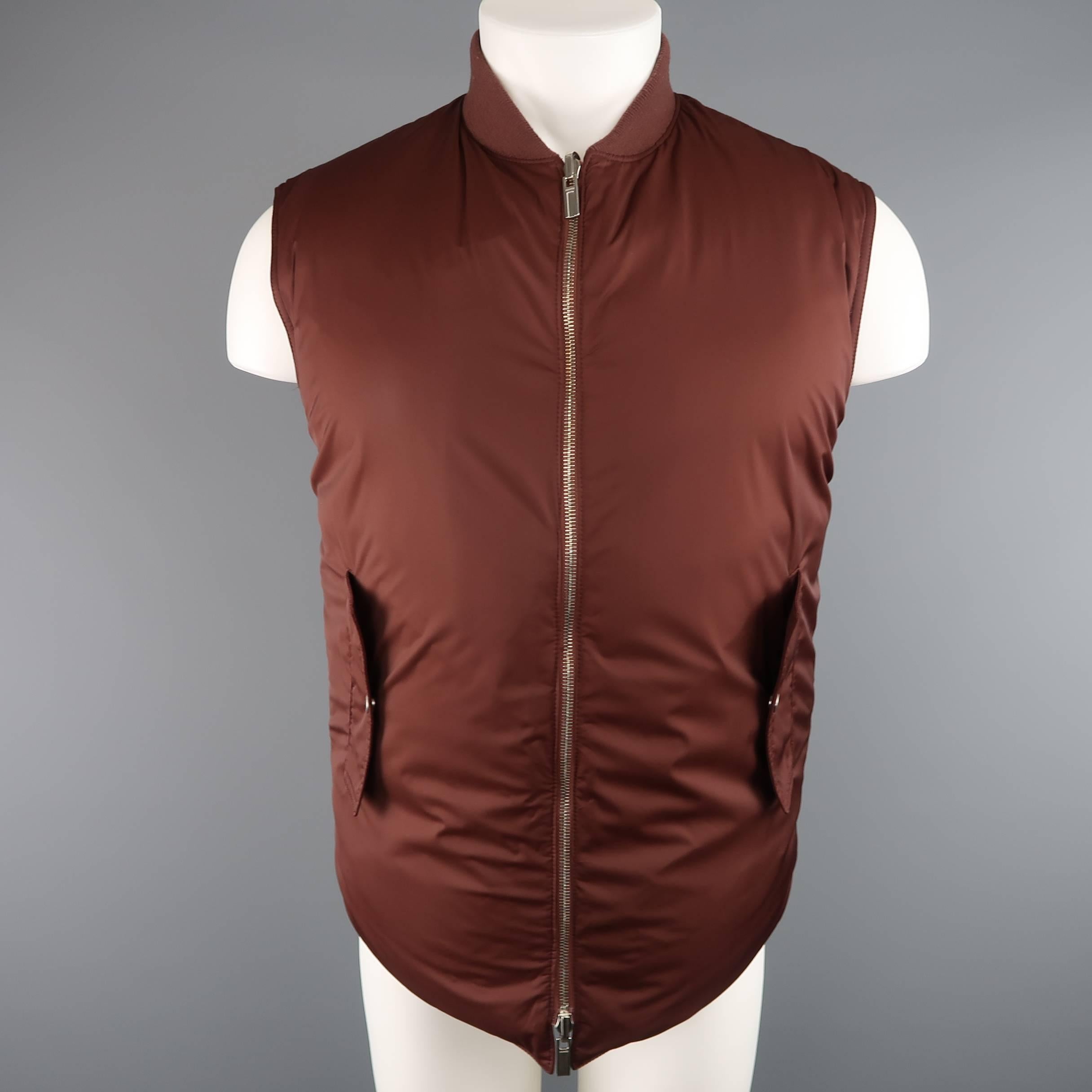 Men's HERMES 38 Burgundy Quilted Leather & Nylon Reversible Down Vest 1