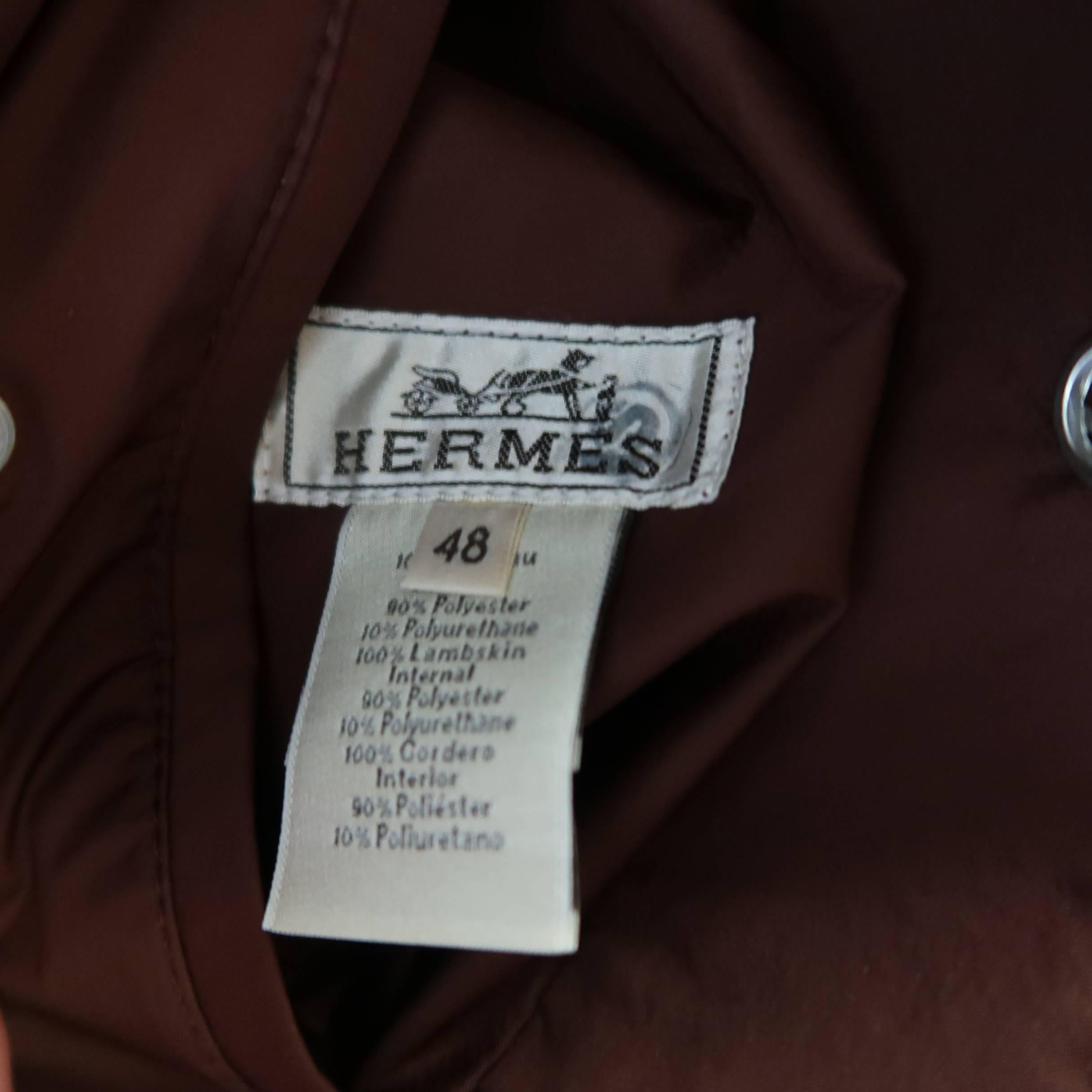 Men's HERMES 38 Burgundy Quilted Leather & Nylon Reversible Down Vest 3