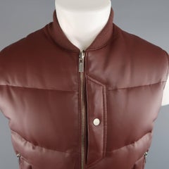 Men's HERMES 38 Burgundy Quilted Leather & Nylon Reversible Down Vest
