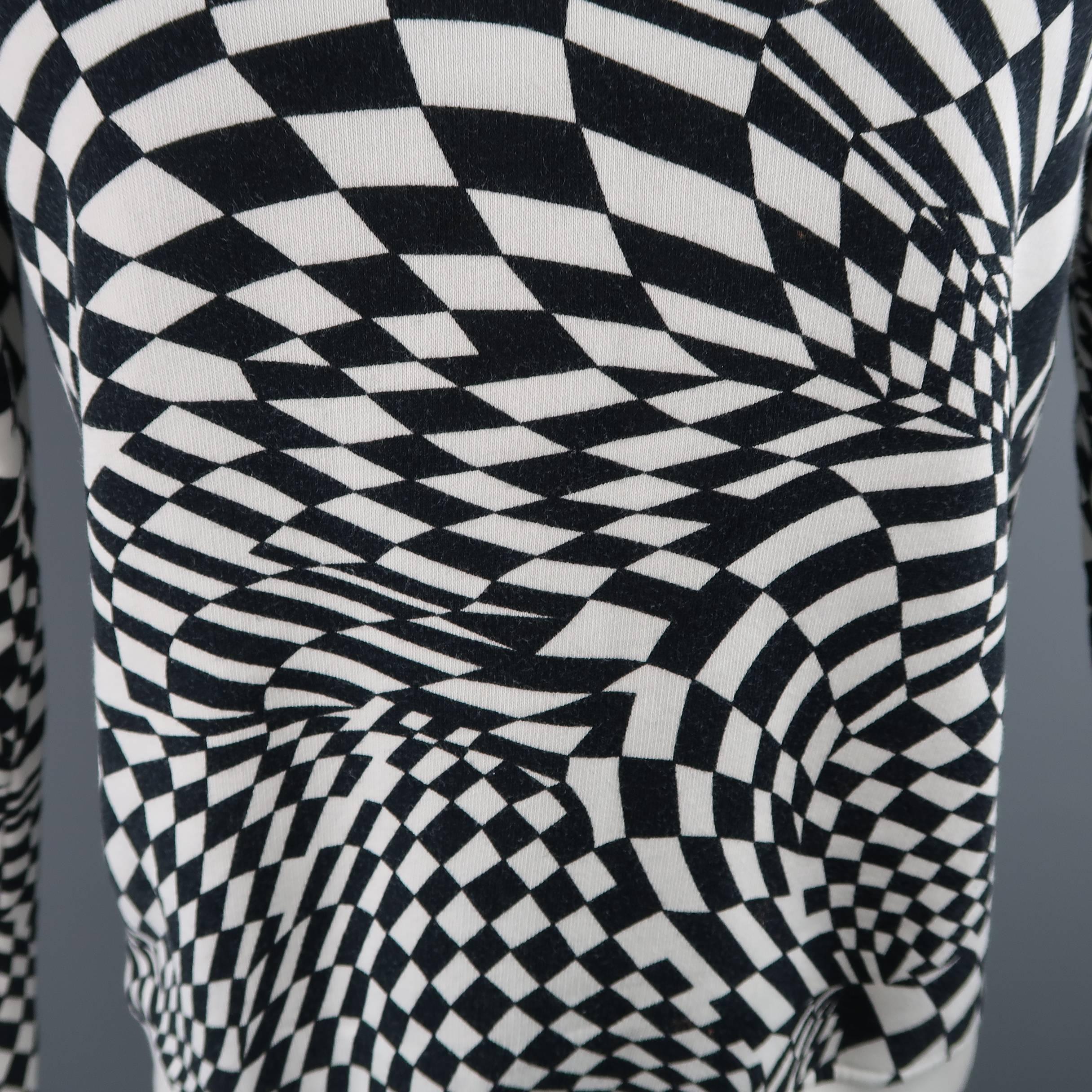 GARETH PUGH Size S Black & White Geometric Checkered Jersey Pullover Sweatshirt In Good Condition In San Francisco, CA