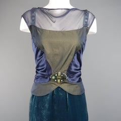 LOUIS VUITTON Size 8 Teal & Gold Velvet Beaded Strap Cocktail Dress