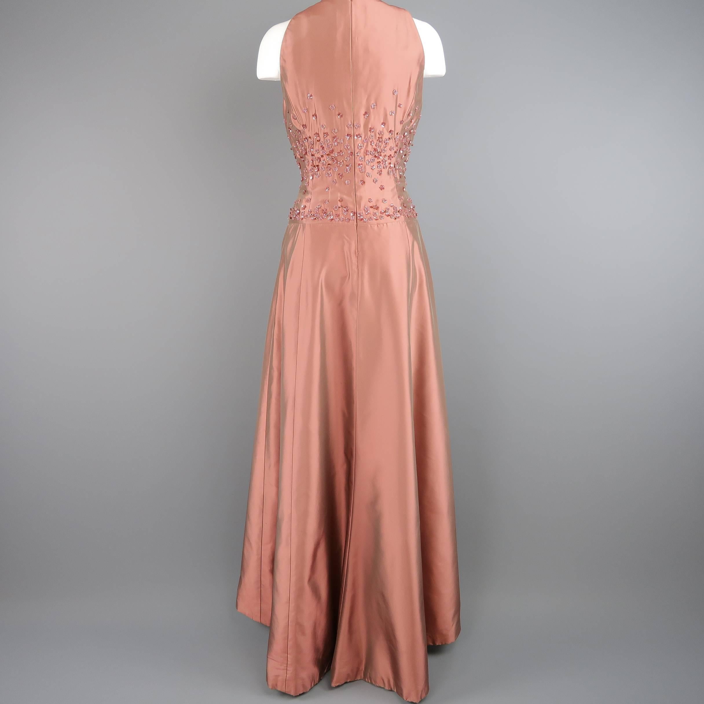 BADGLEY MISCHKA Size 10 Dusty Rose Silk Taffeta Beaded Bodice Evening Gown In Fair Condition In San Francisco, CA